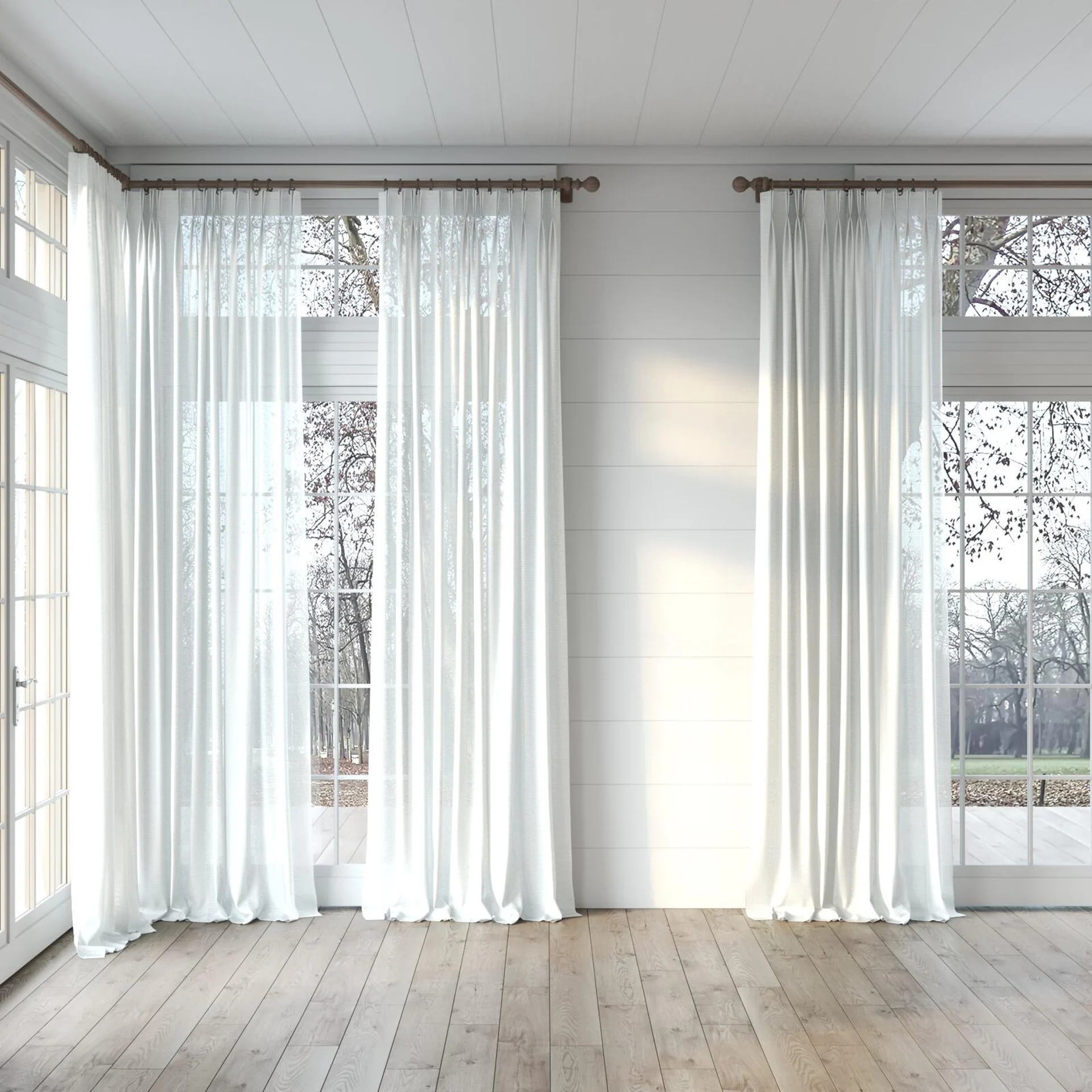 Full view of Obduce Snow, puddled, on curtain rod