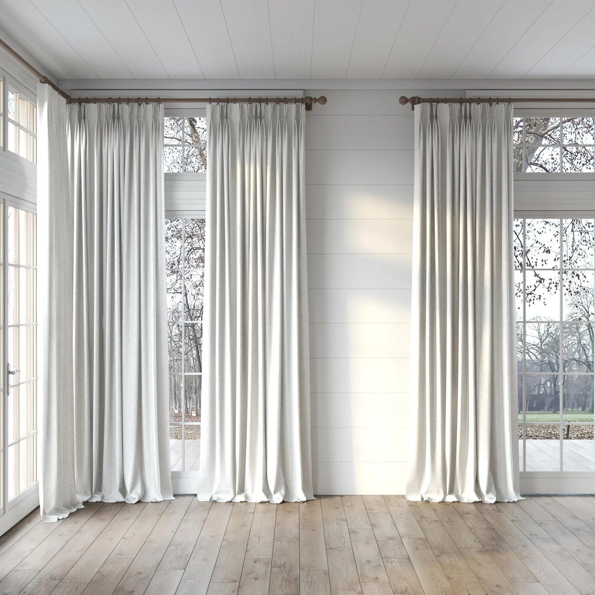 Full view of Yugen Monochrome, puddled, on curtain rod