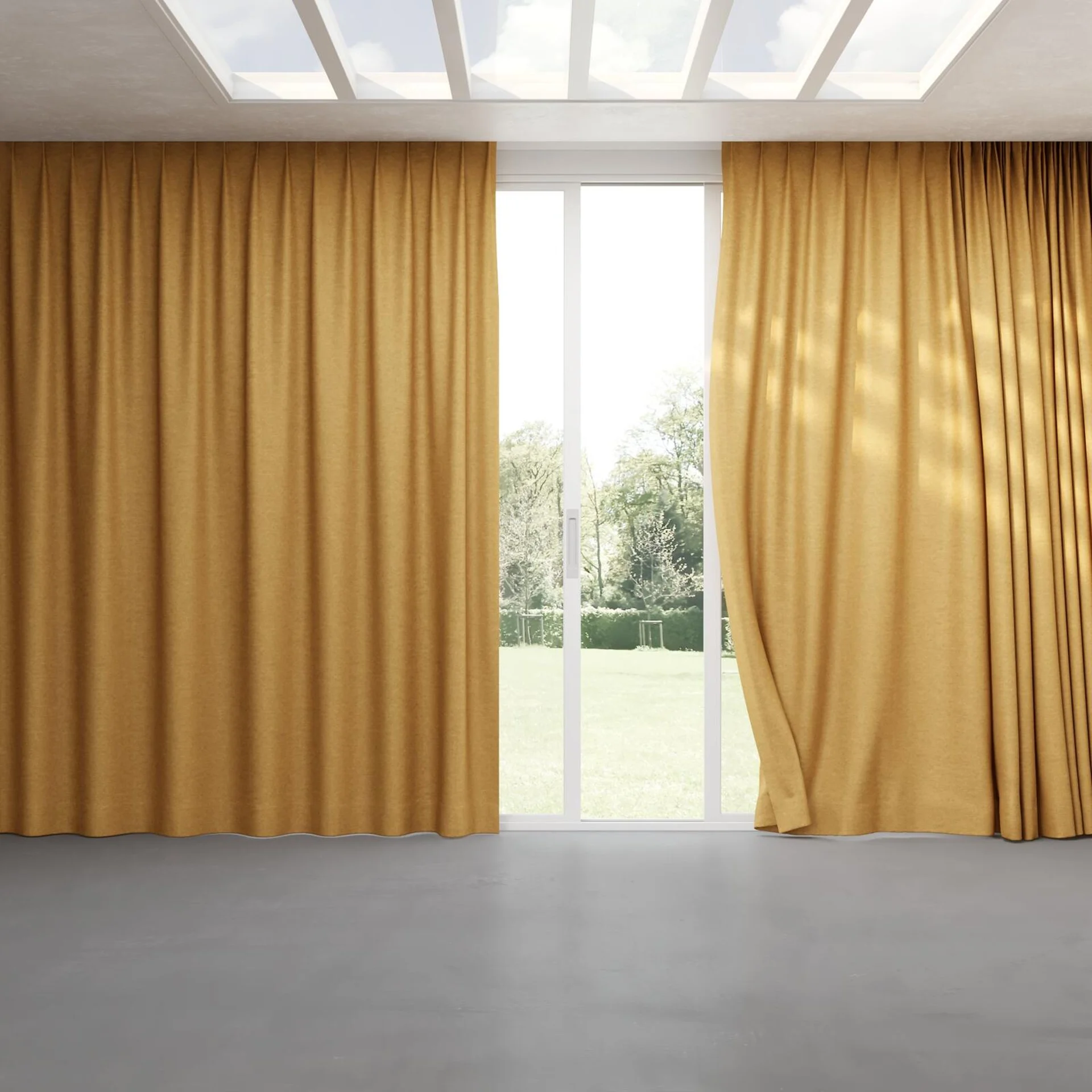 Full view of Colourwash Amber, pinch pleat