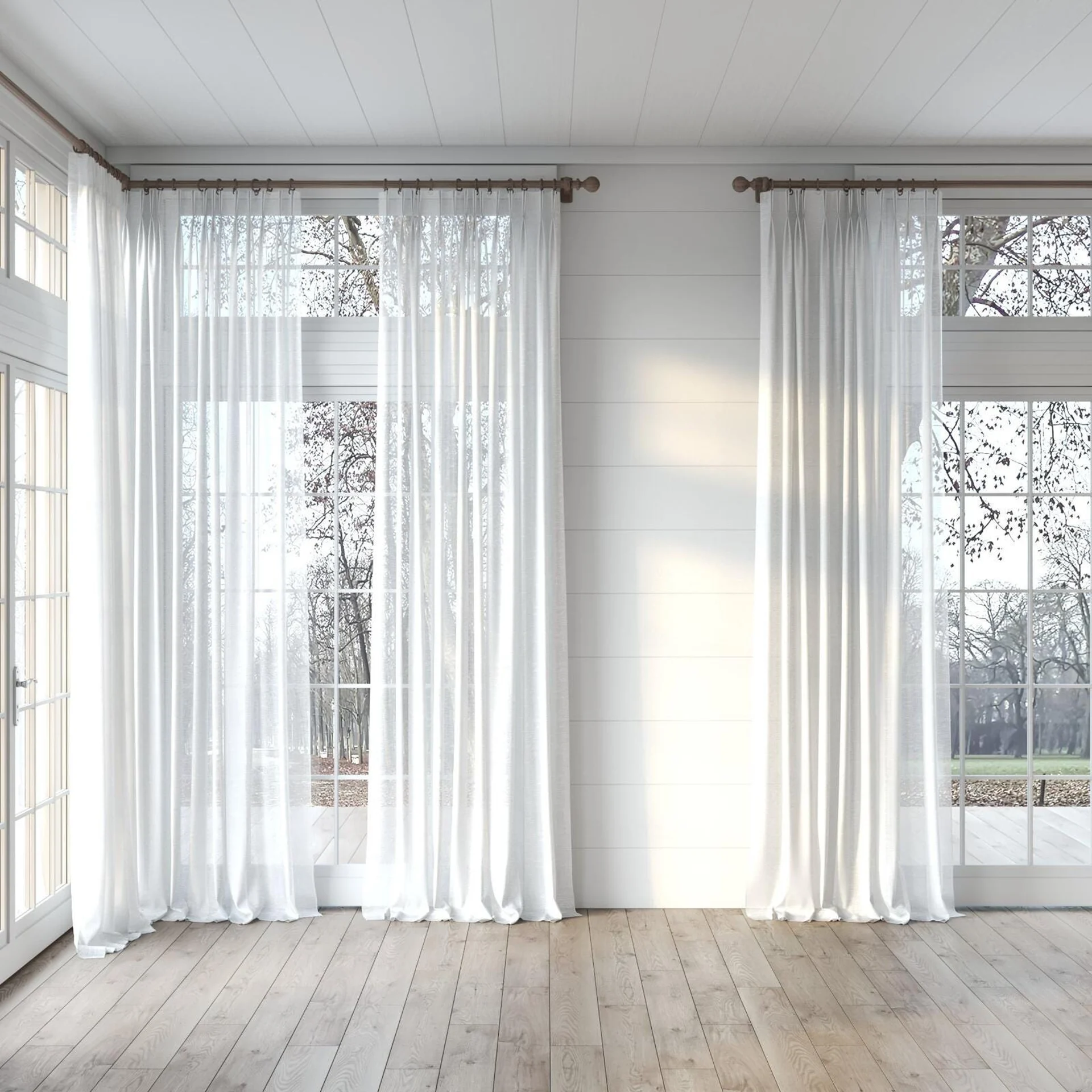 Full view of Angelic Ivory, puddled, on curtain rod