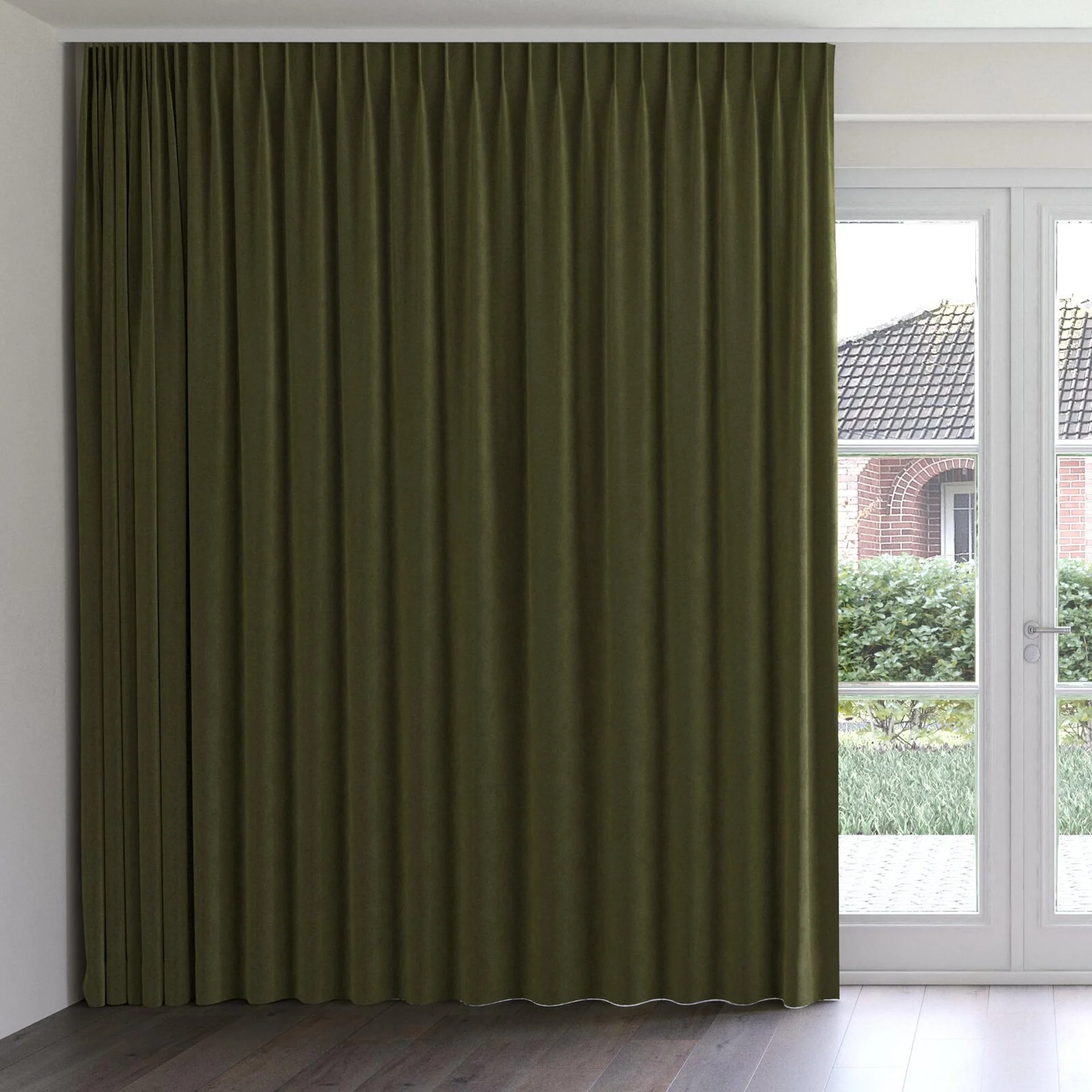 Front view of Vienna Moss, on curtain rail
