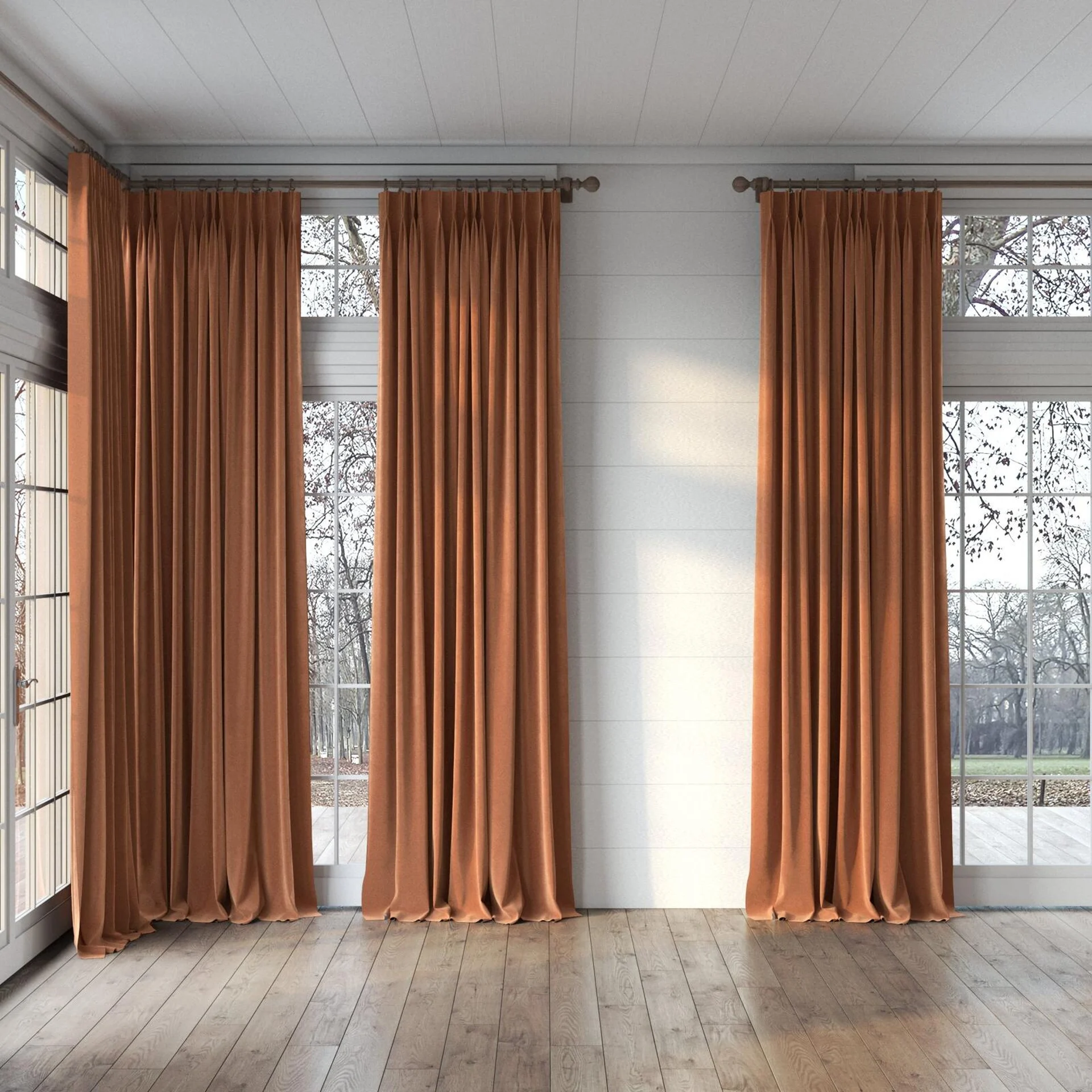 Full view of Vienna Rouge, puddled, on curtain rod