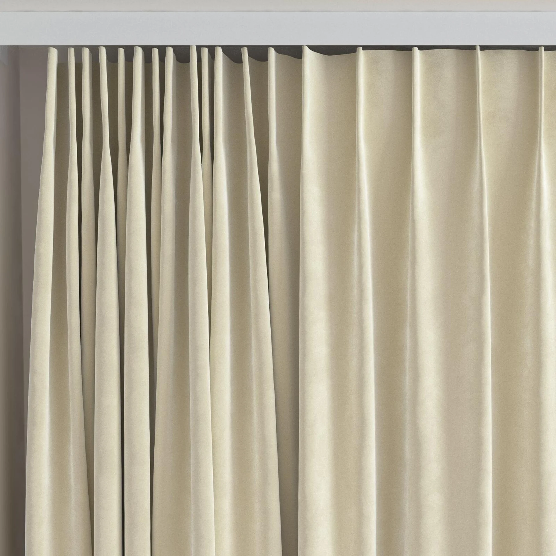 Top view of Lux Velvet Ivory 8312, on curtain rail