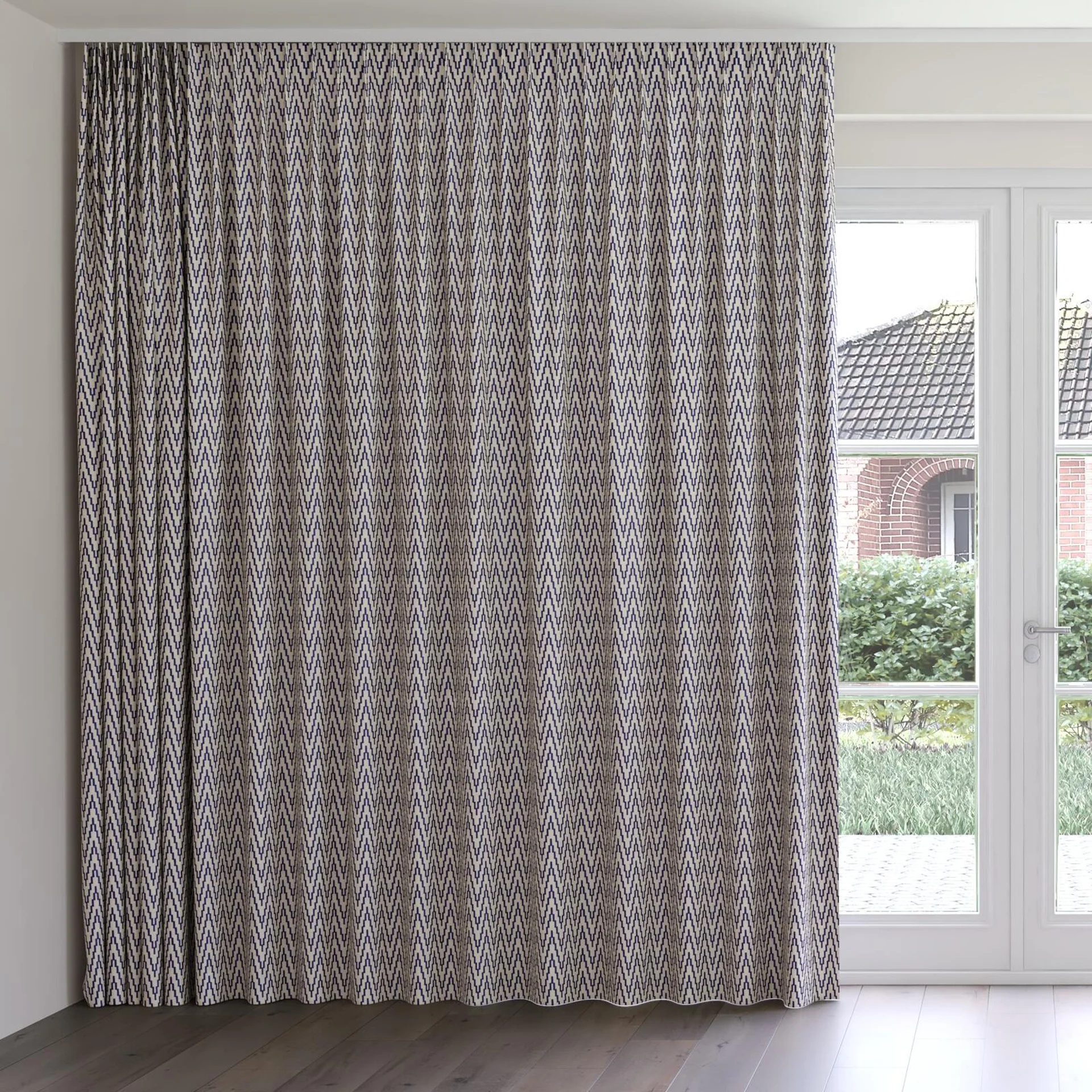Front view of Running Ink, on curtain rail