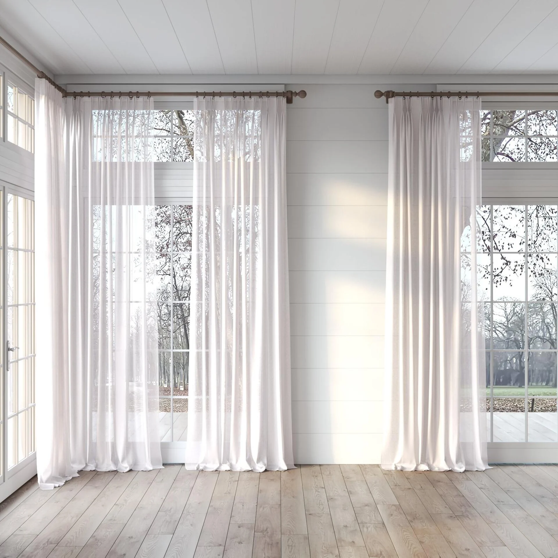 Full view of Alcova Chrystal, puddled, on curtain rod