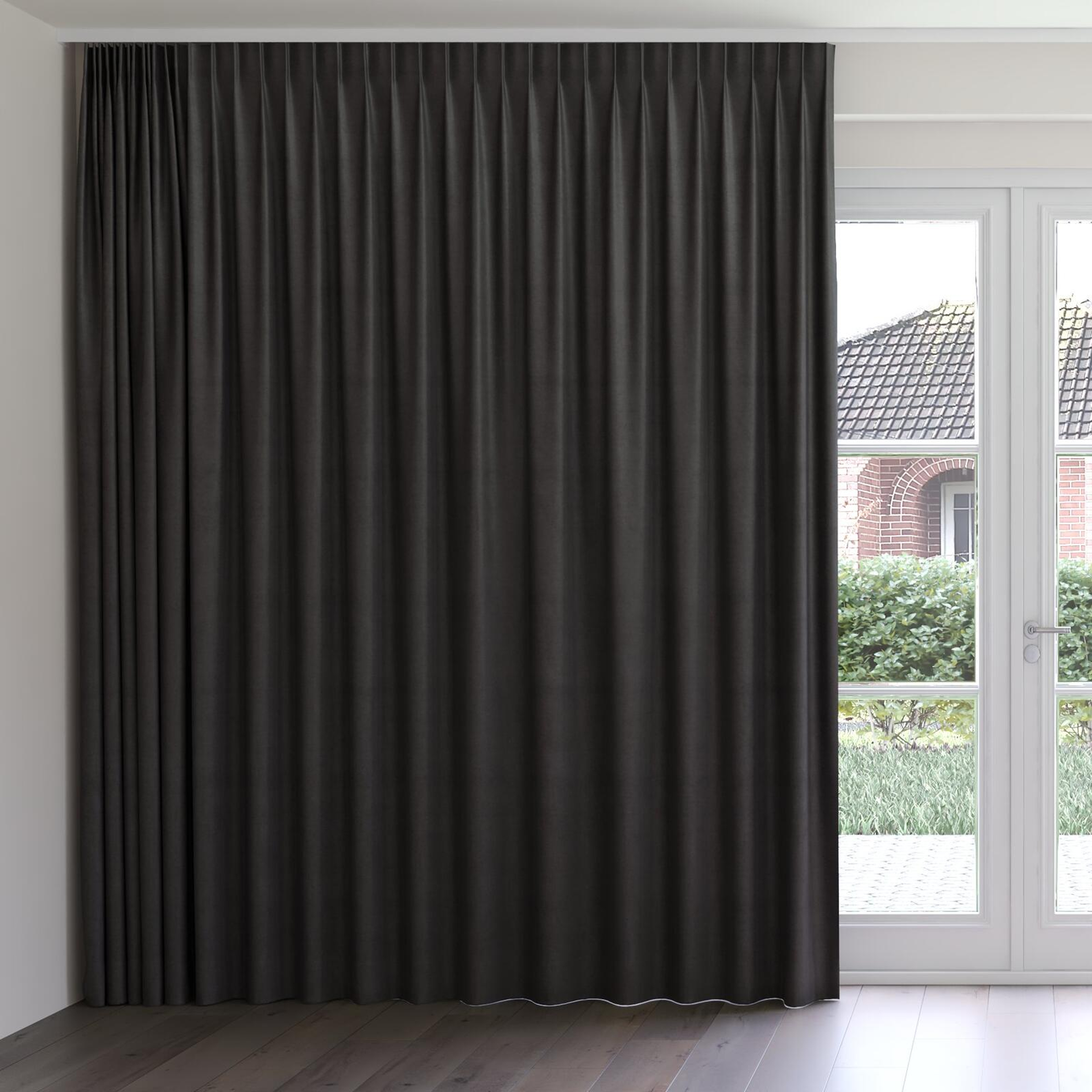 Front view of Baron Pewter, on curtain rail