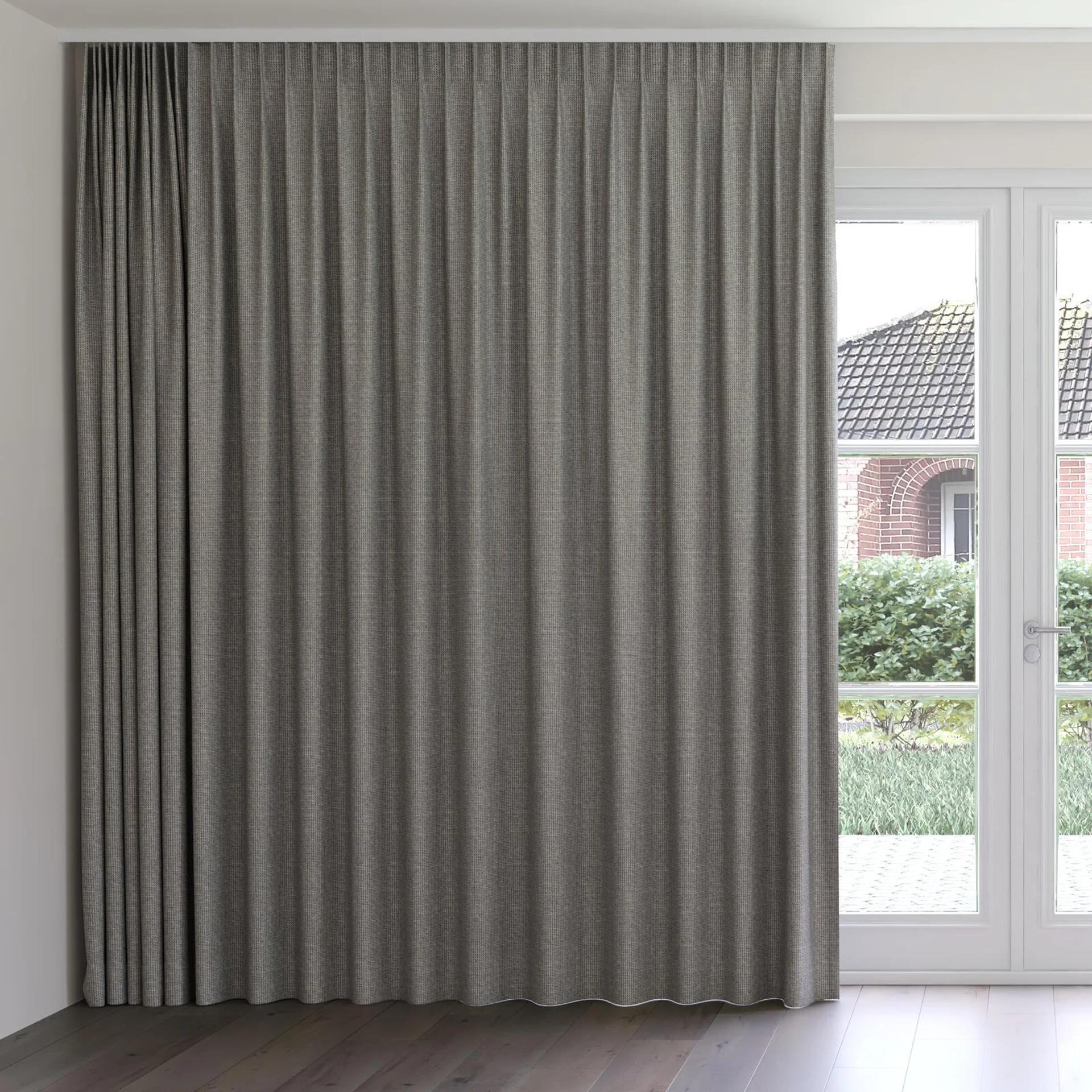 Front view of Astro Limestone, on curtain rail