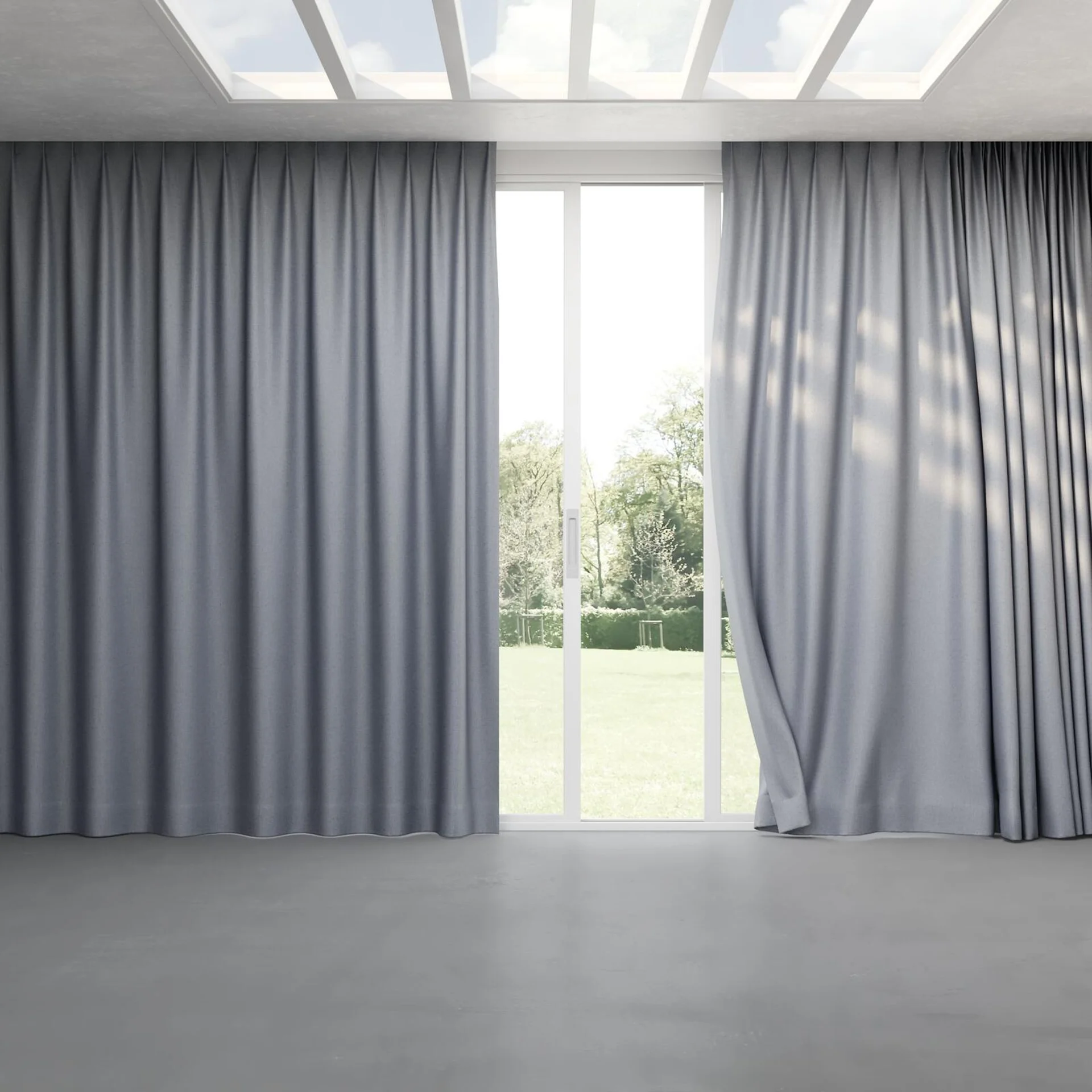 Full view of Tonga Aluminium, pinch pleat