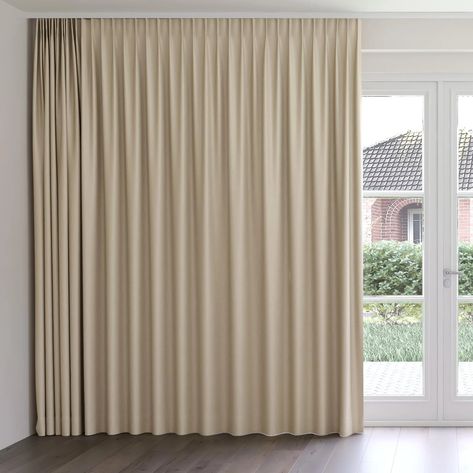 Front view of Eternal Linen, on curtain rail