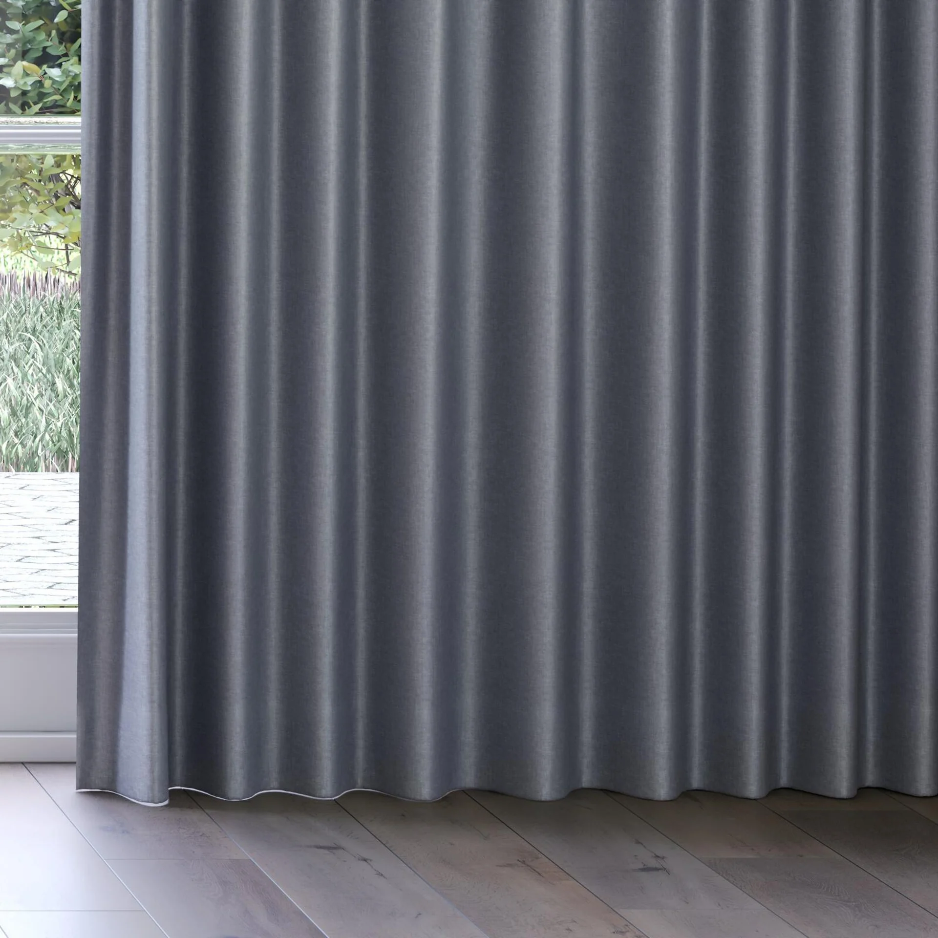 Bottom view of Glamour Zinc, on curtain rail