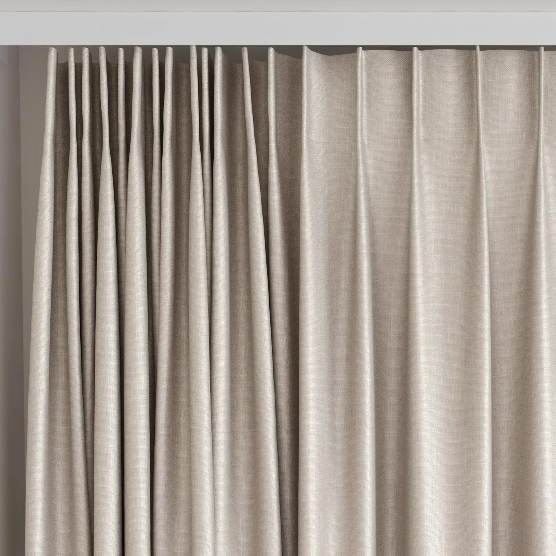 Top view of Stallion 2 Blackout Fawn, on curtain rail