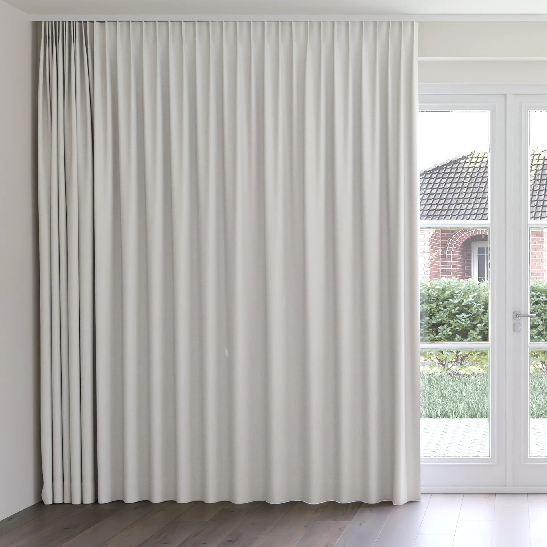 Front view of Oakley FR Sand, on curtain rail