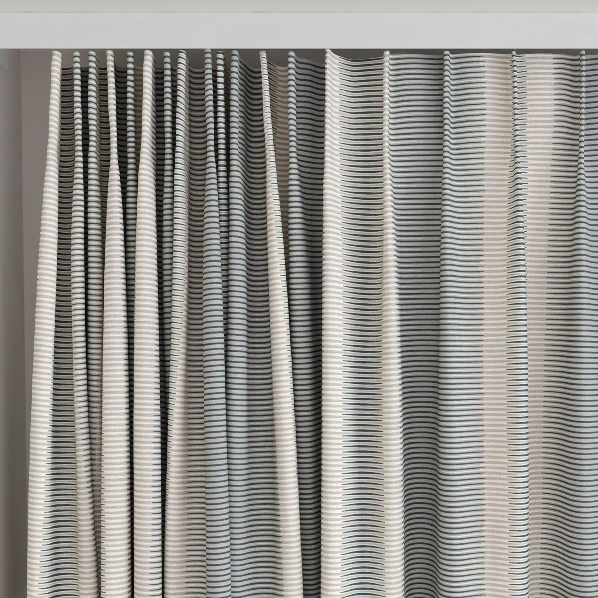 Top view of Jacopo Stripe Metal, on curtain rail