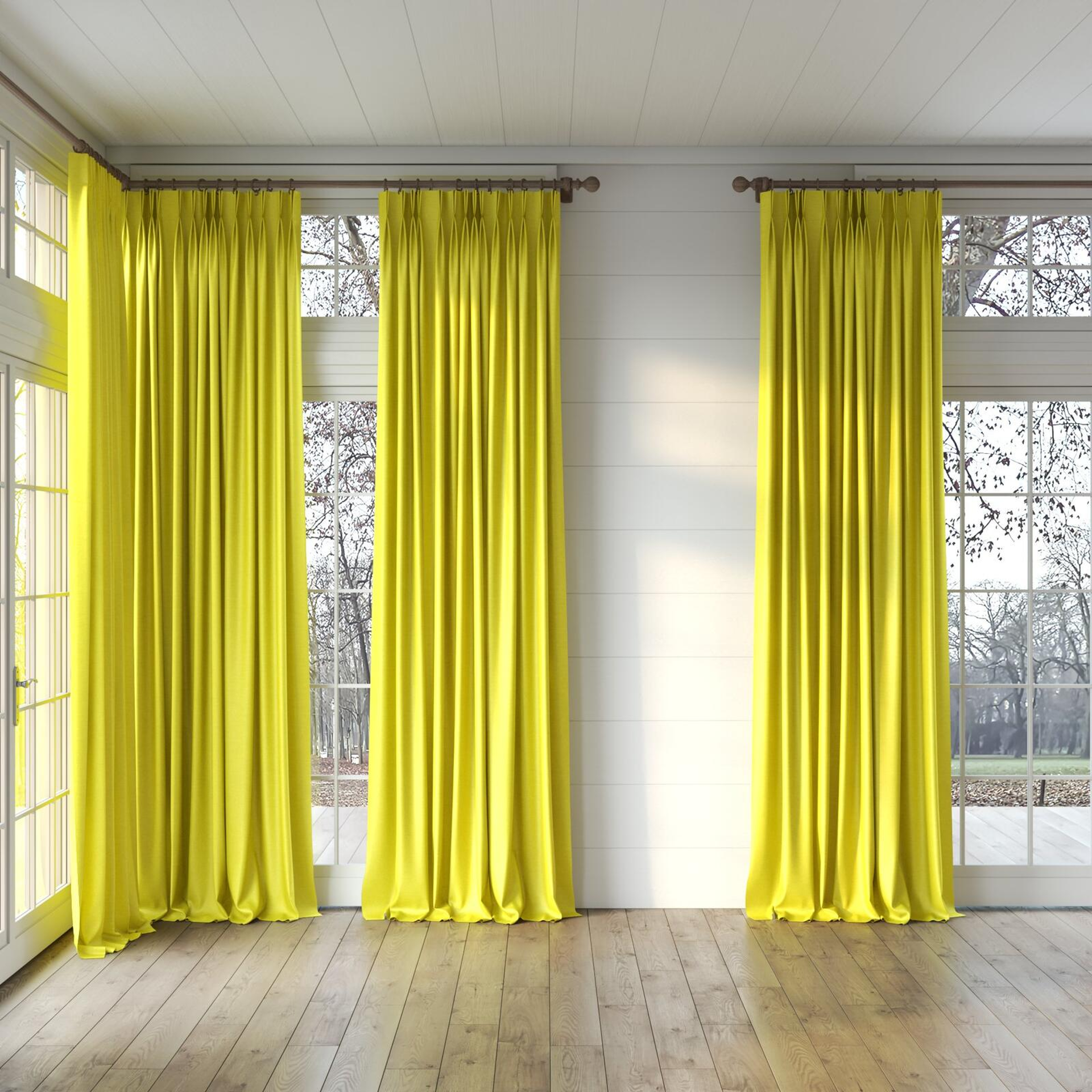 Full view of Provence Sulphur, puddled, on curtain rod