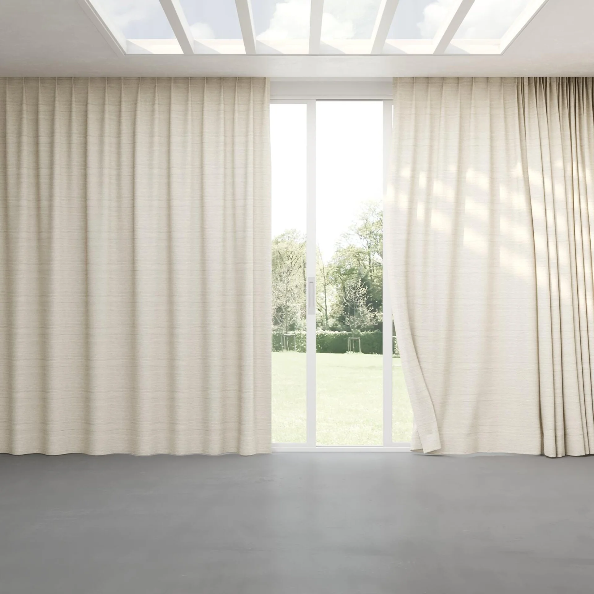 Full view of Tennessee Tussah Alabaster, pinch pleat