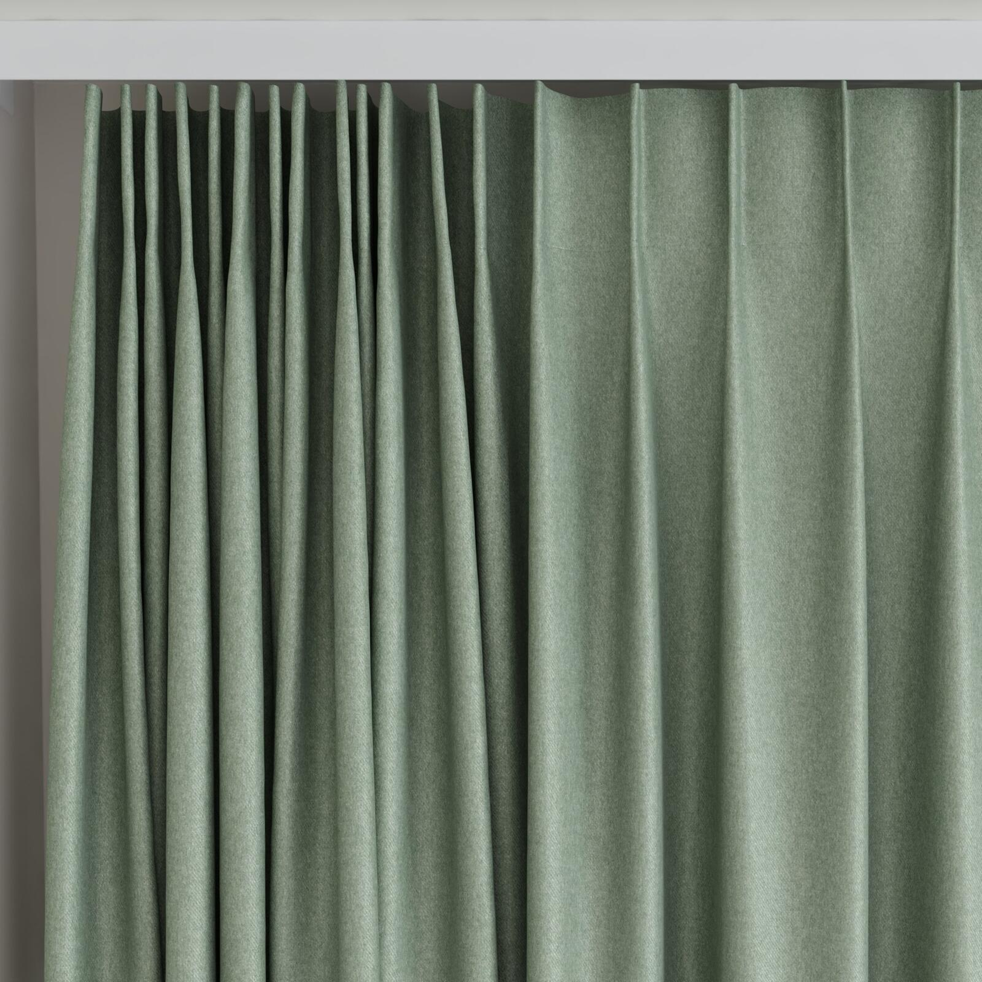 Top view of Woolly/Woolen Wasabi, on curtain rail