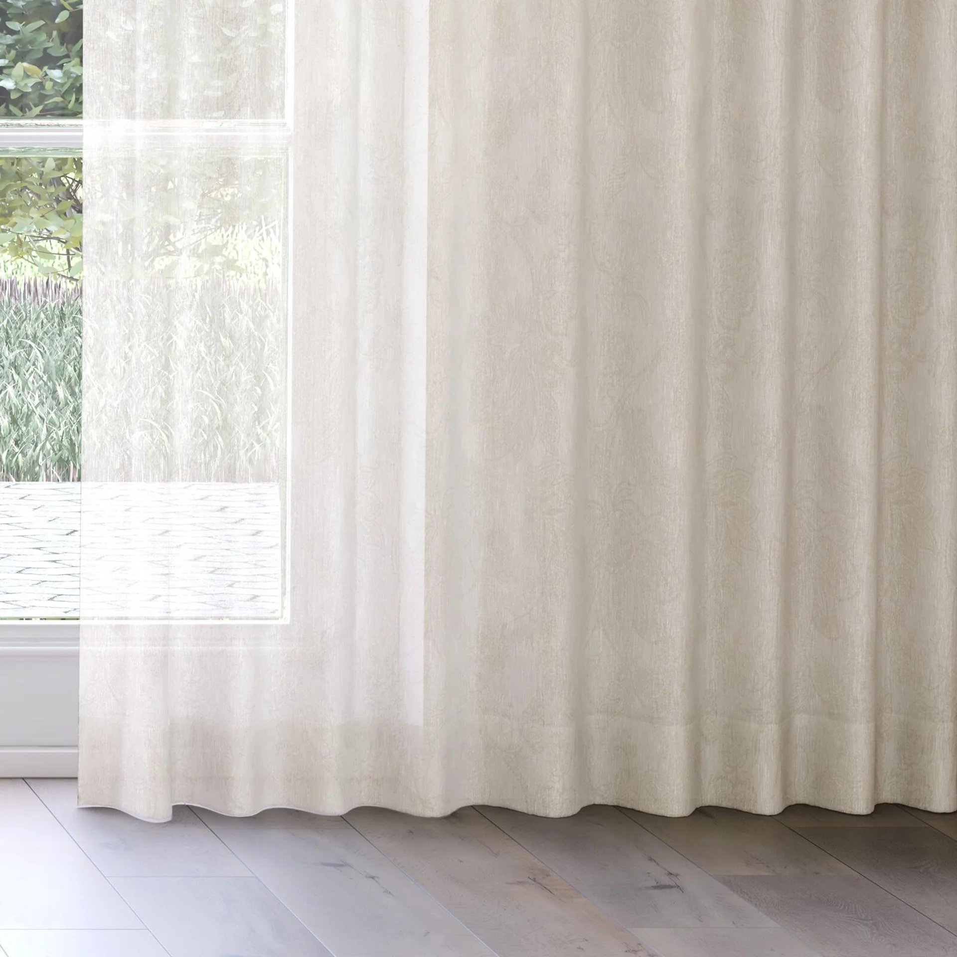 Bottom view of Savona Raffia, on curtain rail
