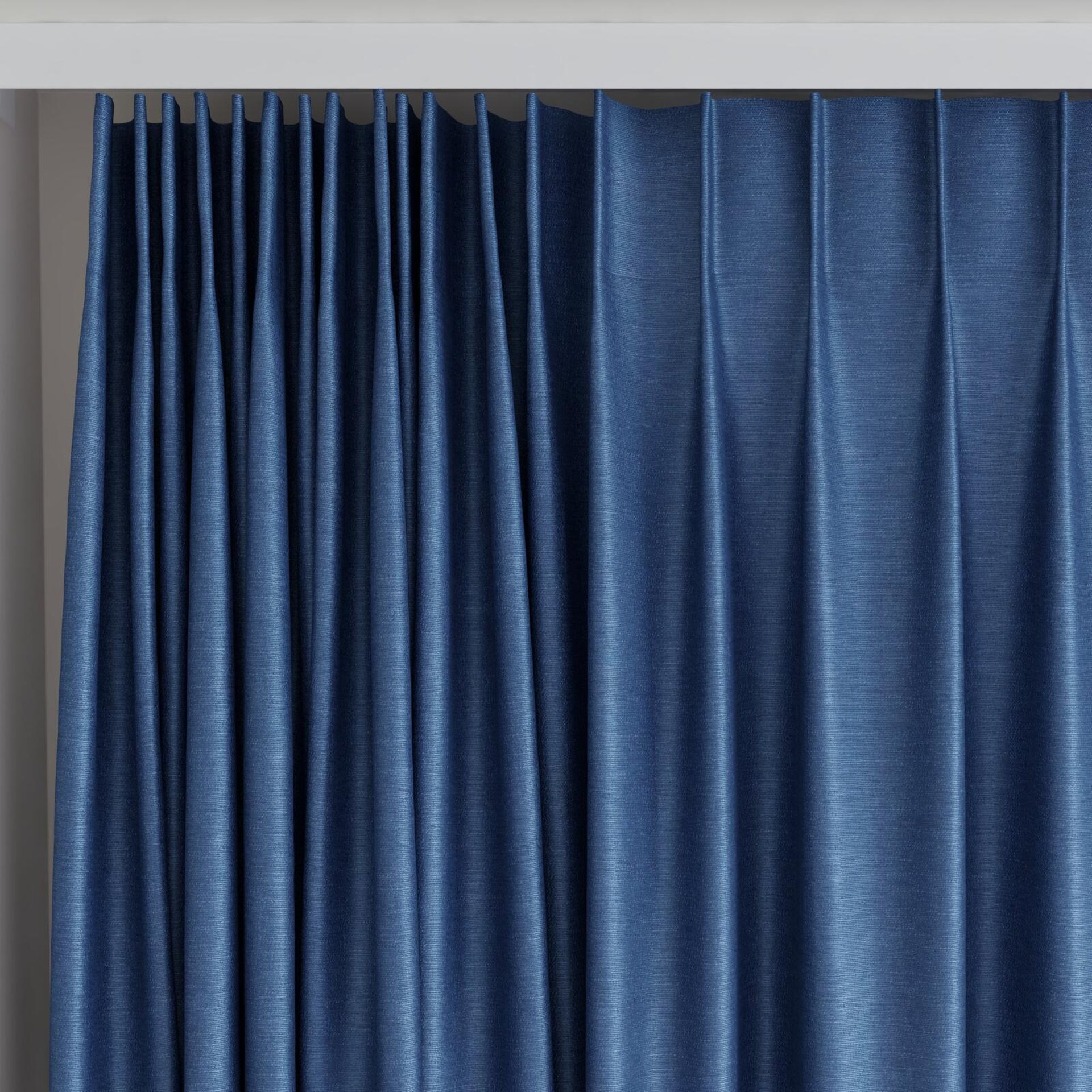 Top view of Provence Indigo, on curtain rail