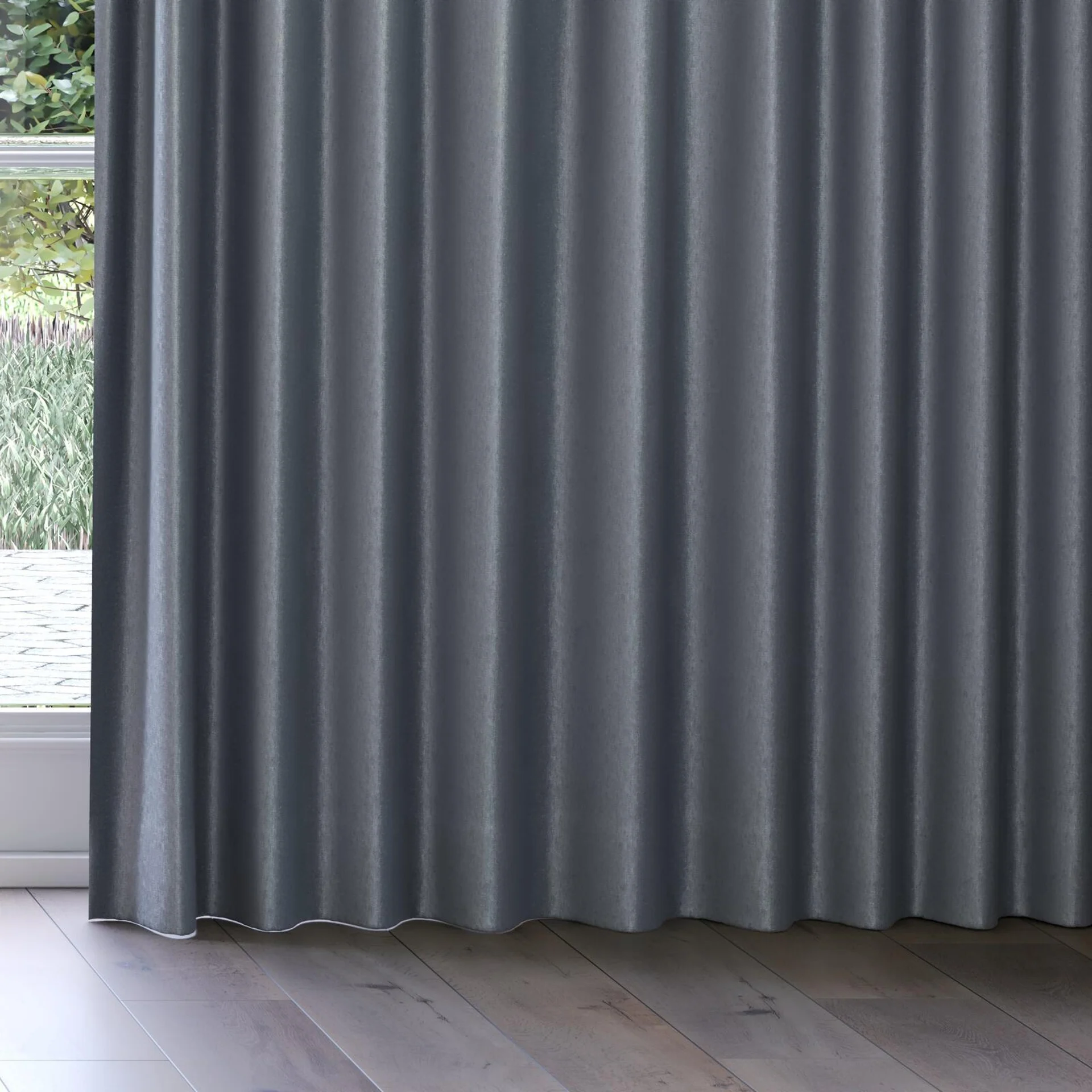 Bottom view of Recharge Pewter, on curtain rail