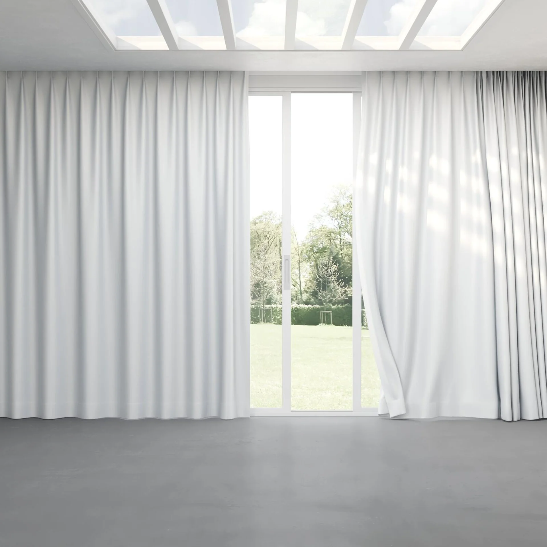 Full view of Stallion 2 Blackout White, pinch pleat