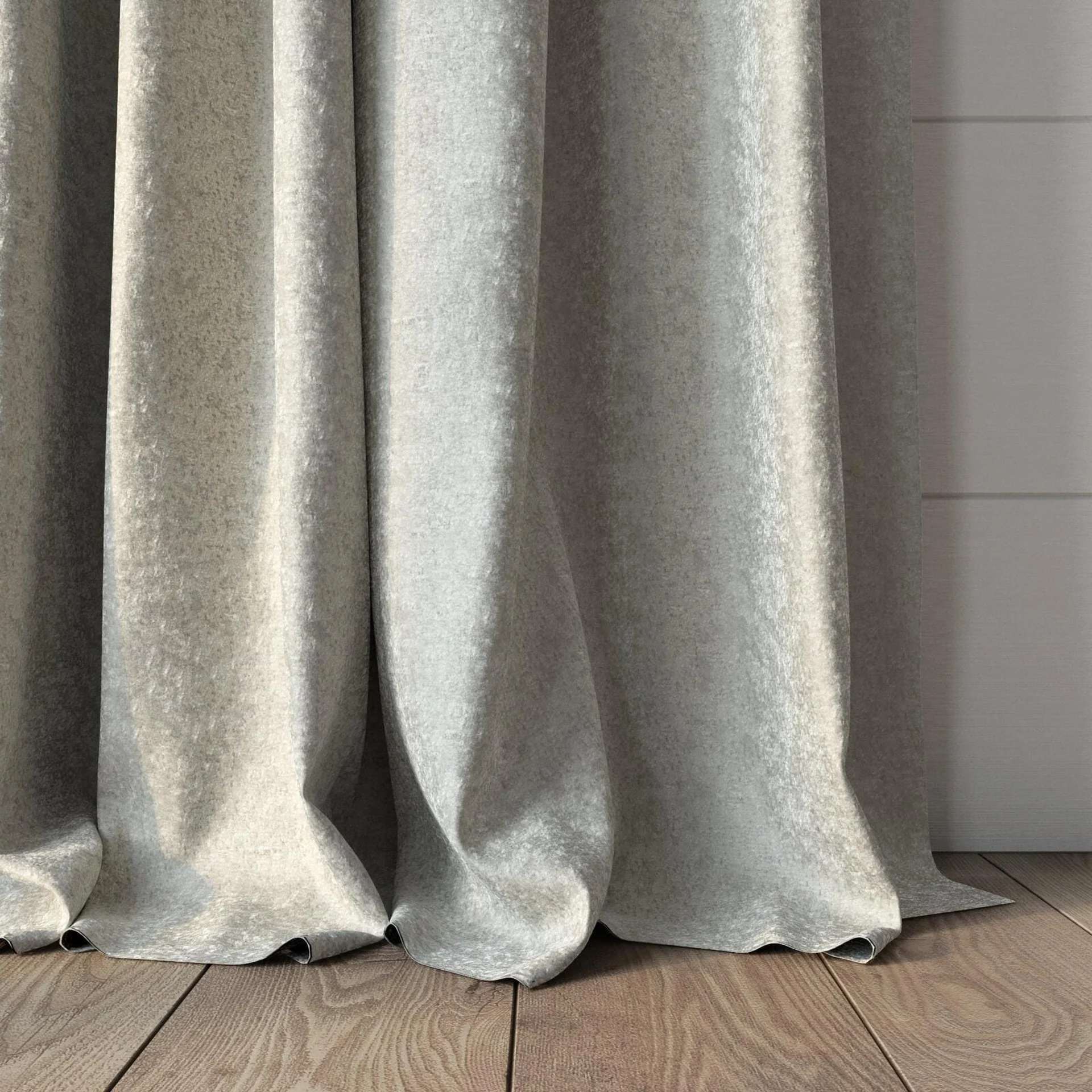 Bottom view of Brigadier Plaza, puddled, on curtain rod
