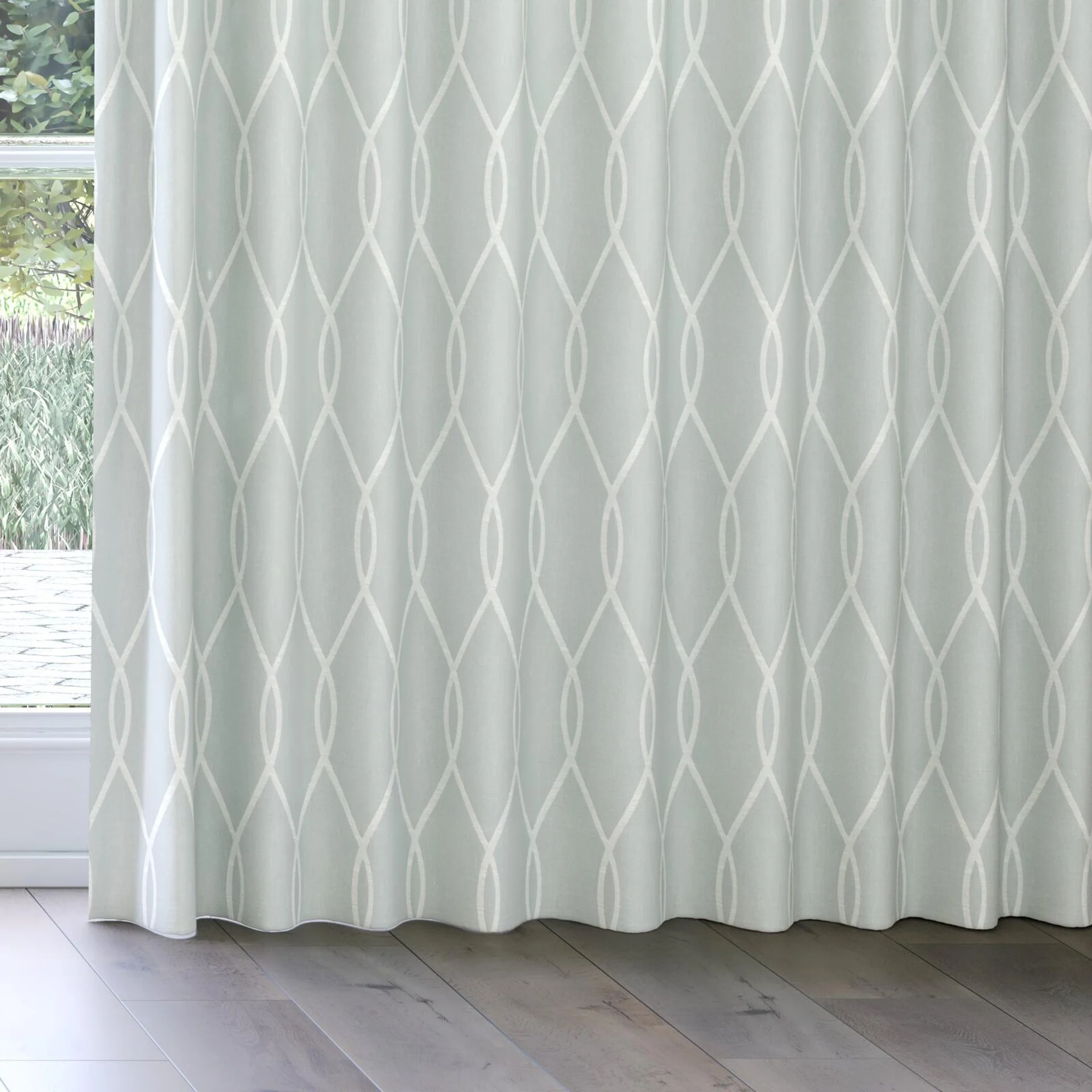 Bottom view of Latimer Crystal, on curtain rail