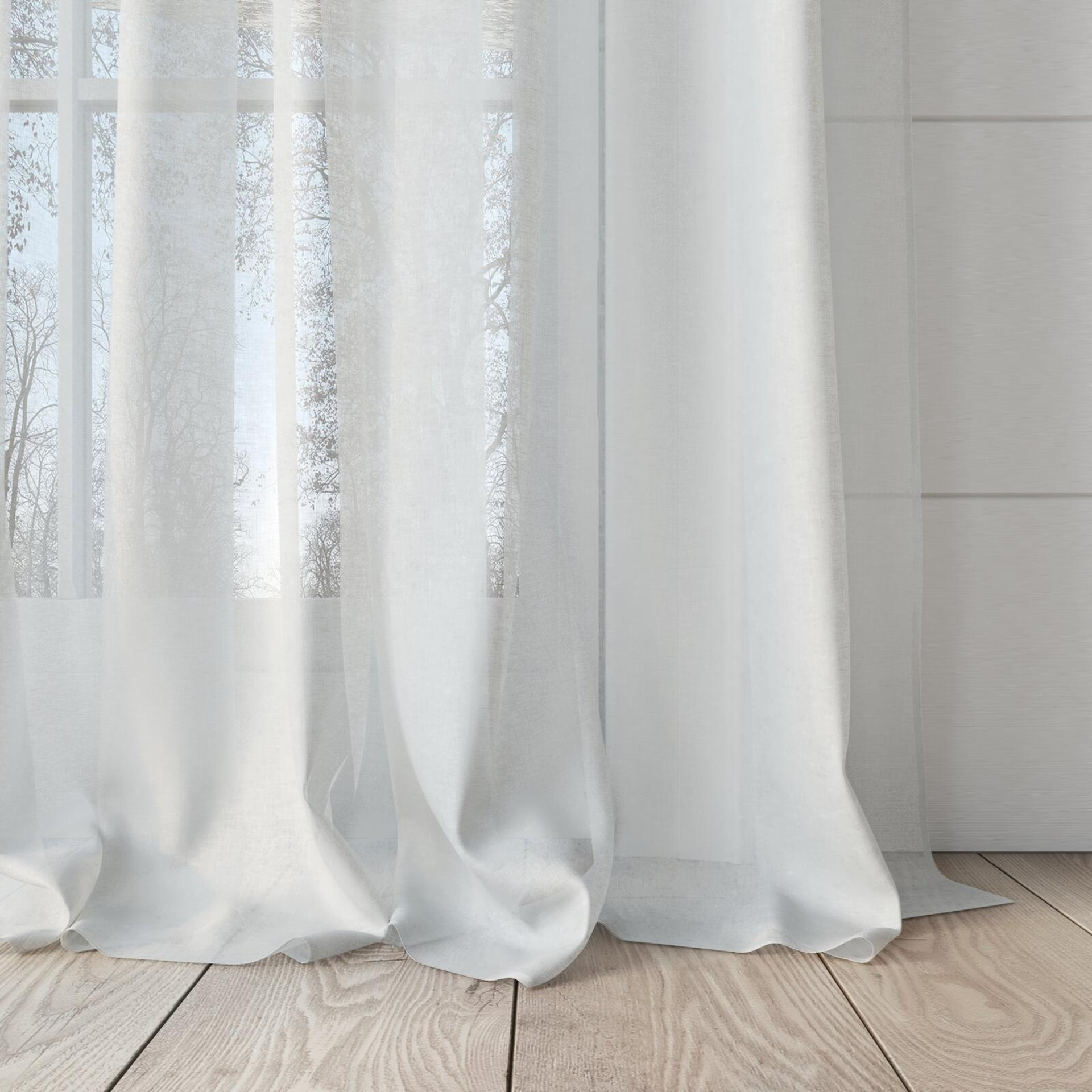 Bottom view of Wategos Snow, puddled, on curtain rod
