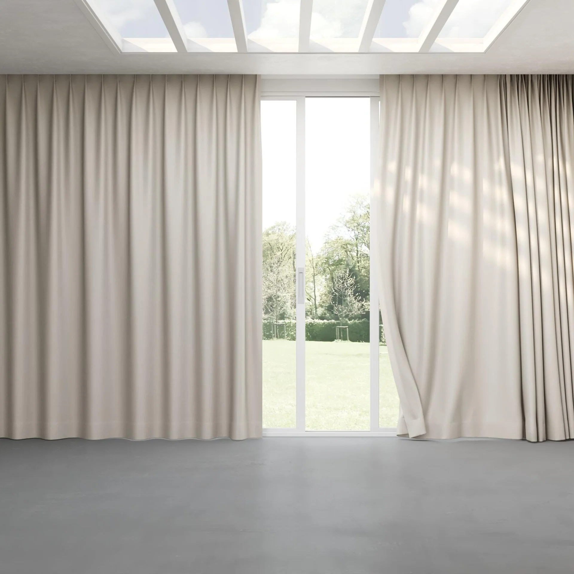 Full view of Banksia Parchment, pinch pleat