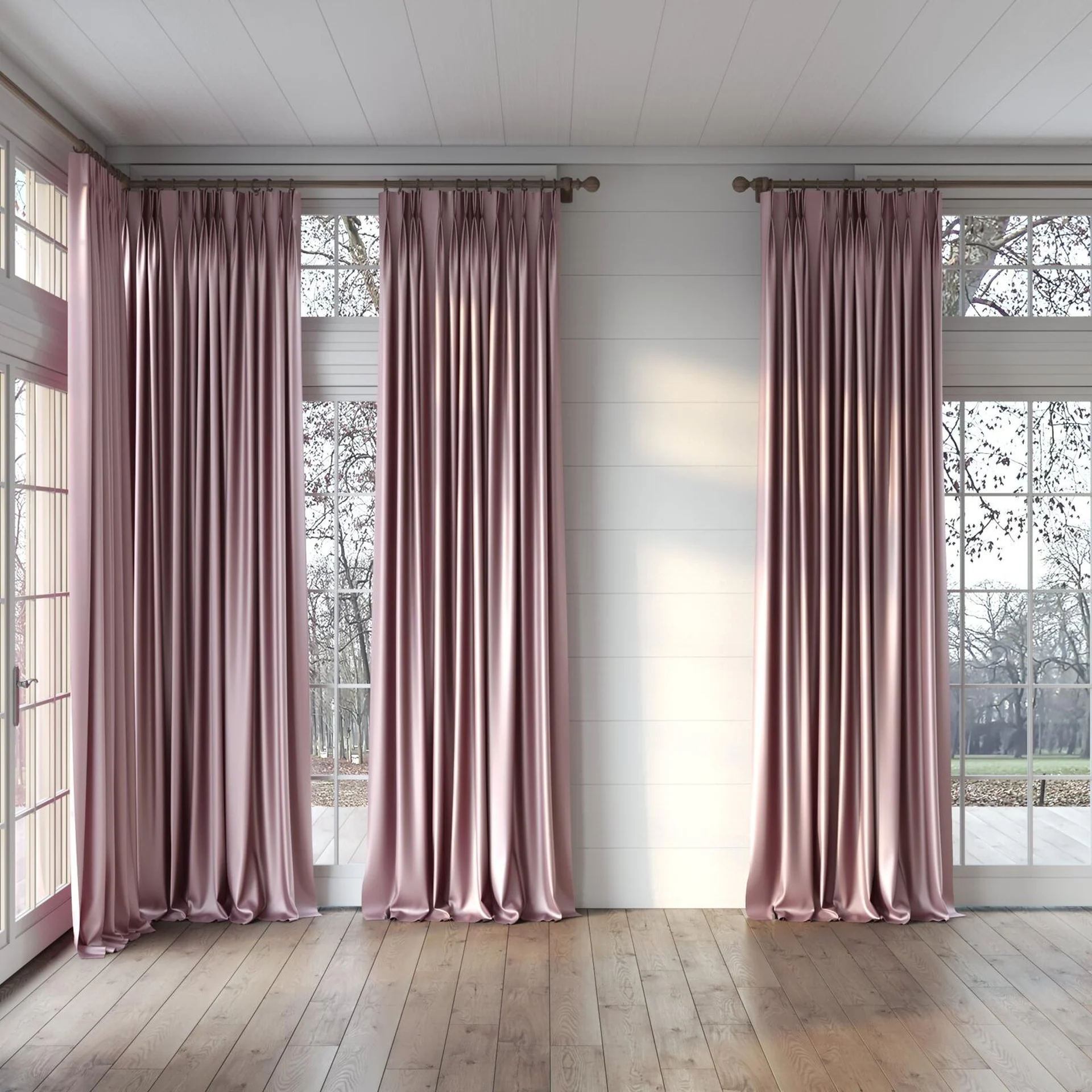 Full view of Moonbeam Orchid, puddled, on curtain rod