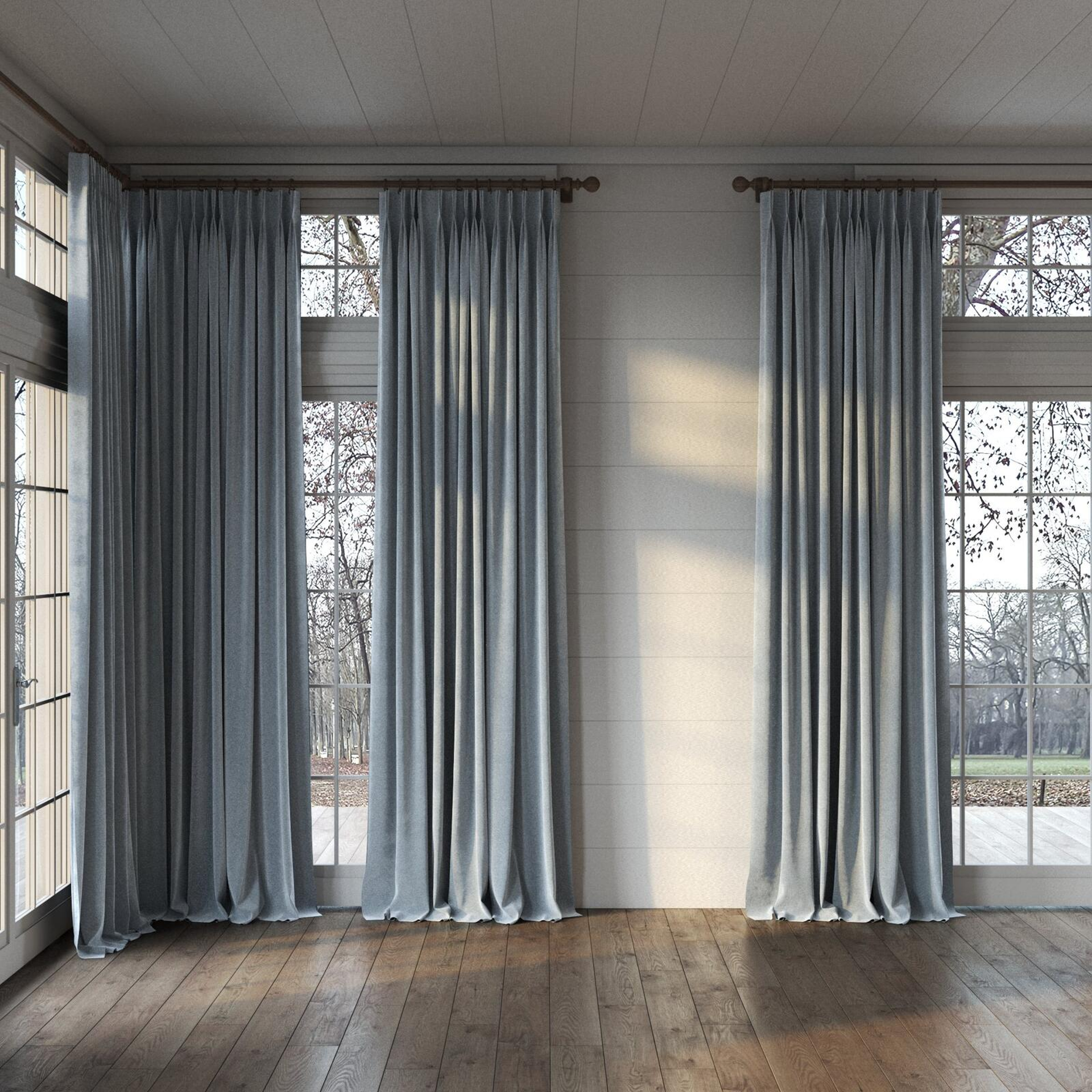 Full view of Geneva Horizon, puddled, on curtain rod