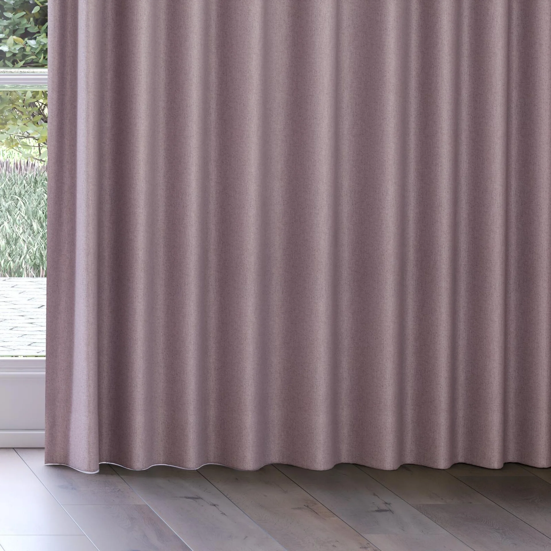 Bottom view of Liberate Mauve, on curtain rail