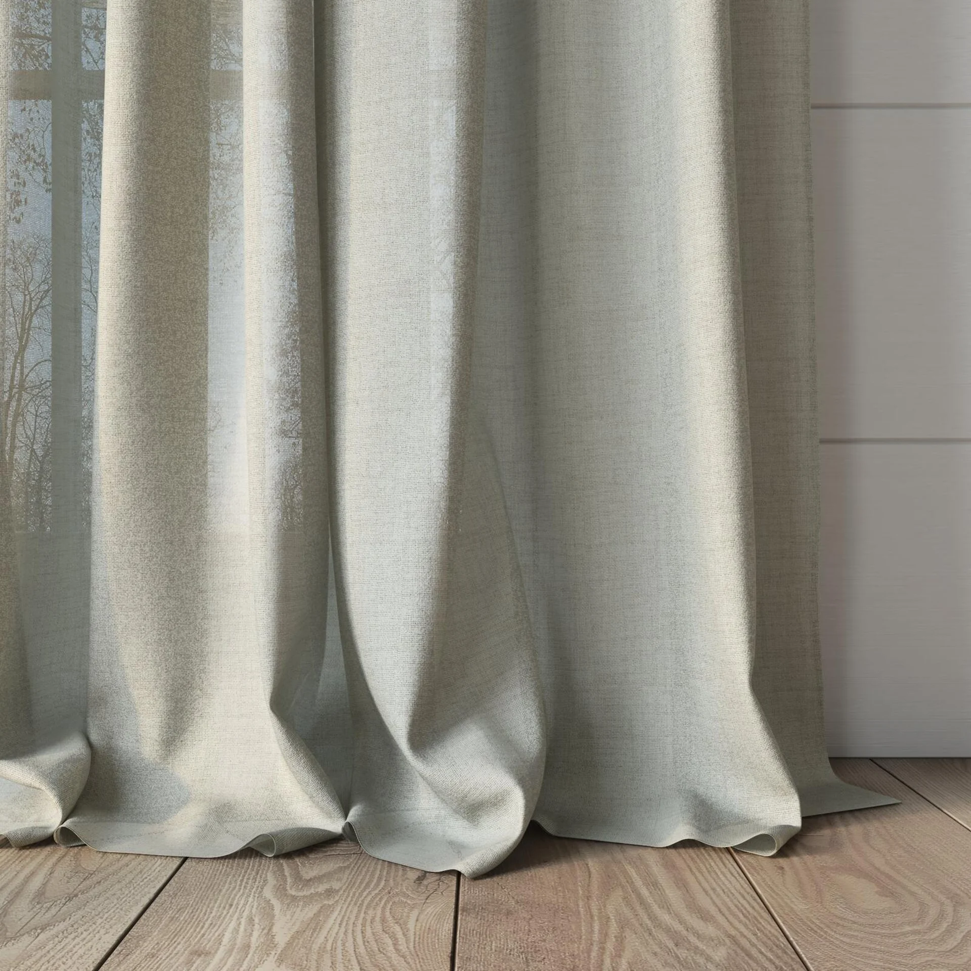 Bottom view of Rava Nougat, puddled, on curtain rod