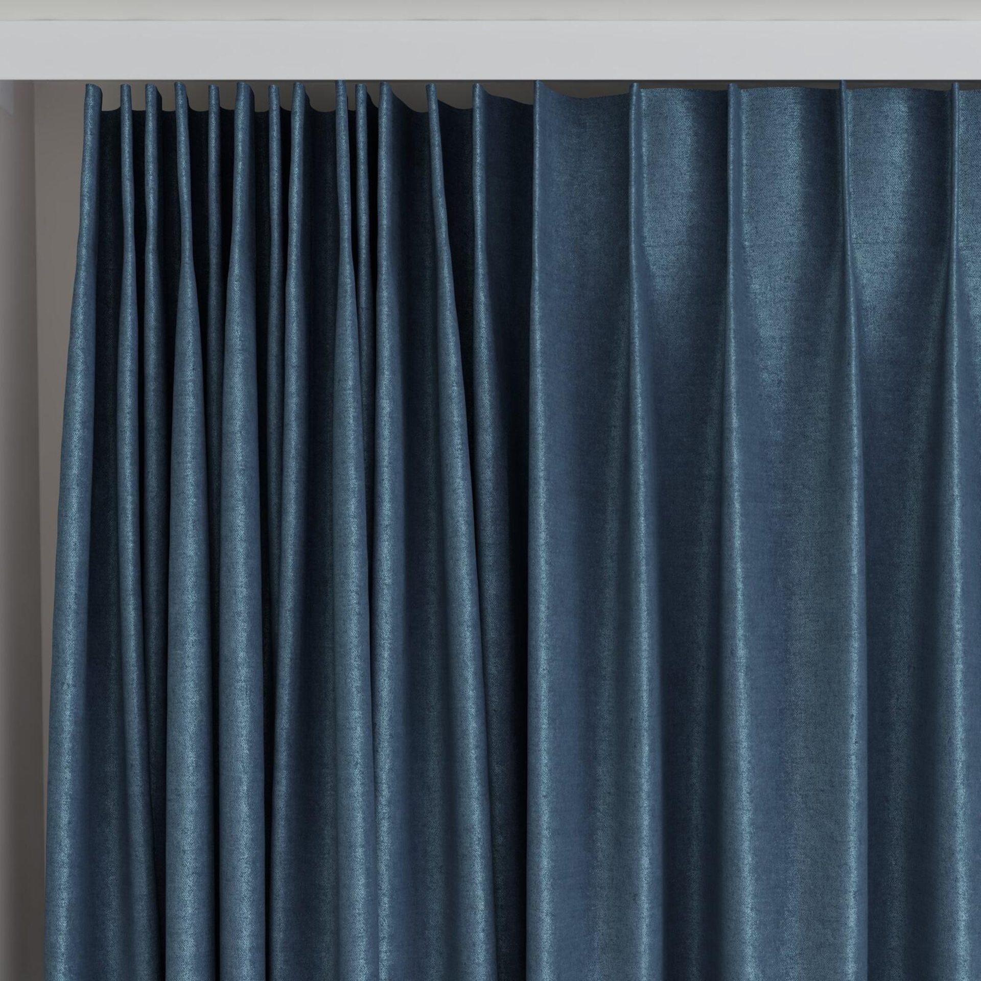 Top view of Drama Teal, on curtain rail