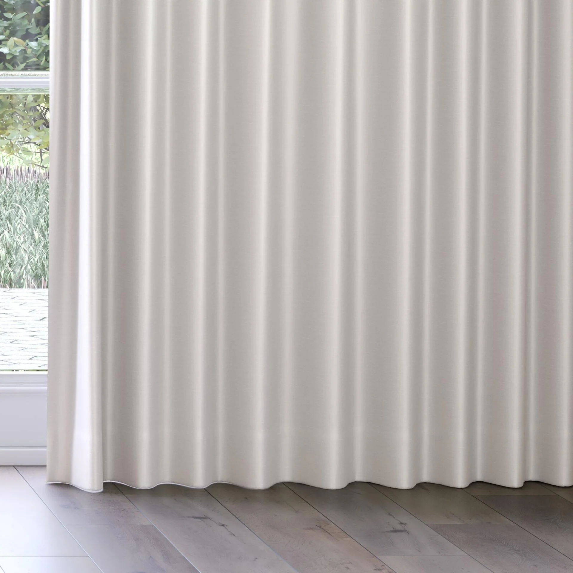 Bottom view of Stallion 2 UC Parchment, on curtain rail