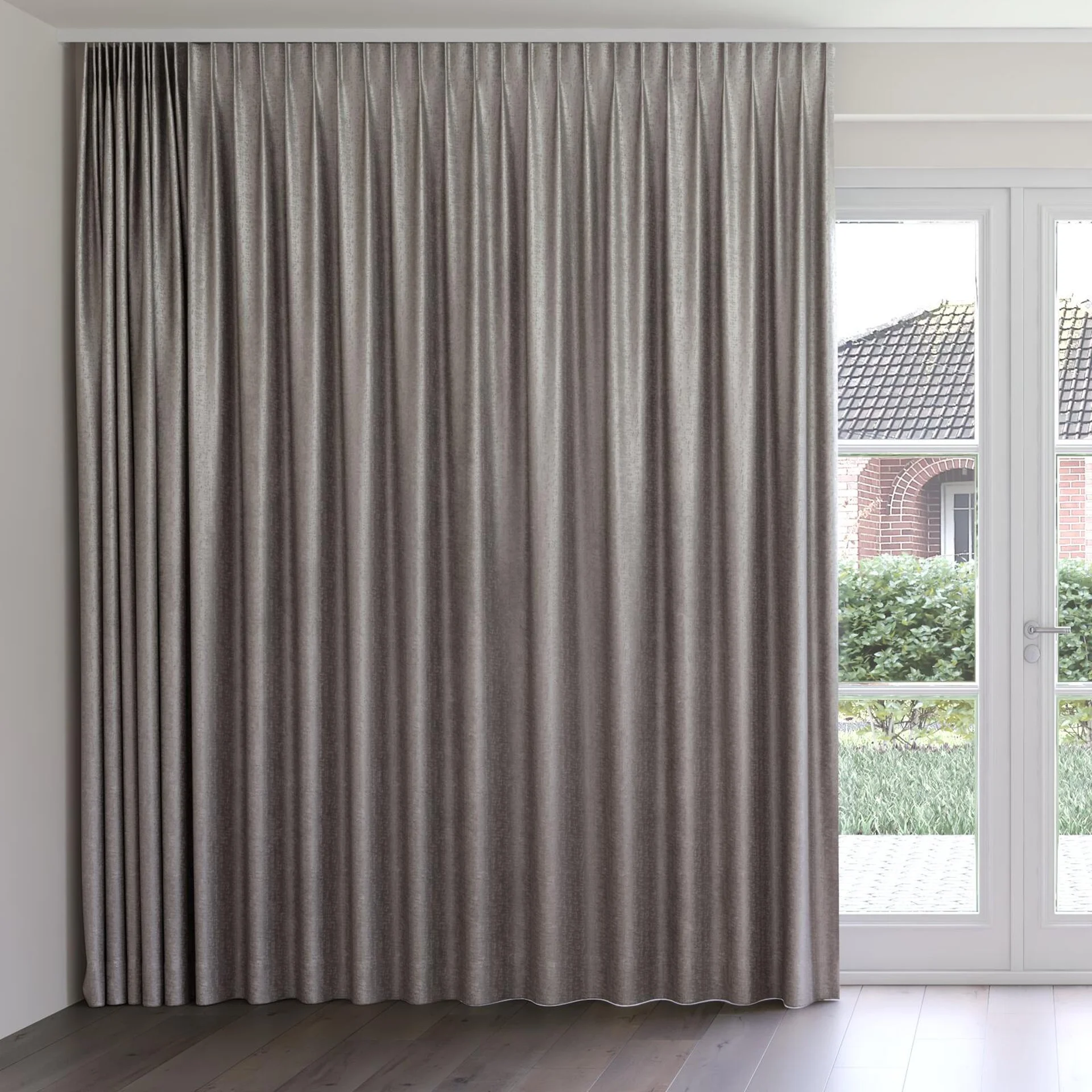 Front view of Hug Shark, on curtain rail