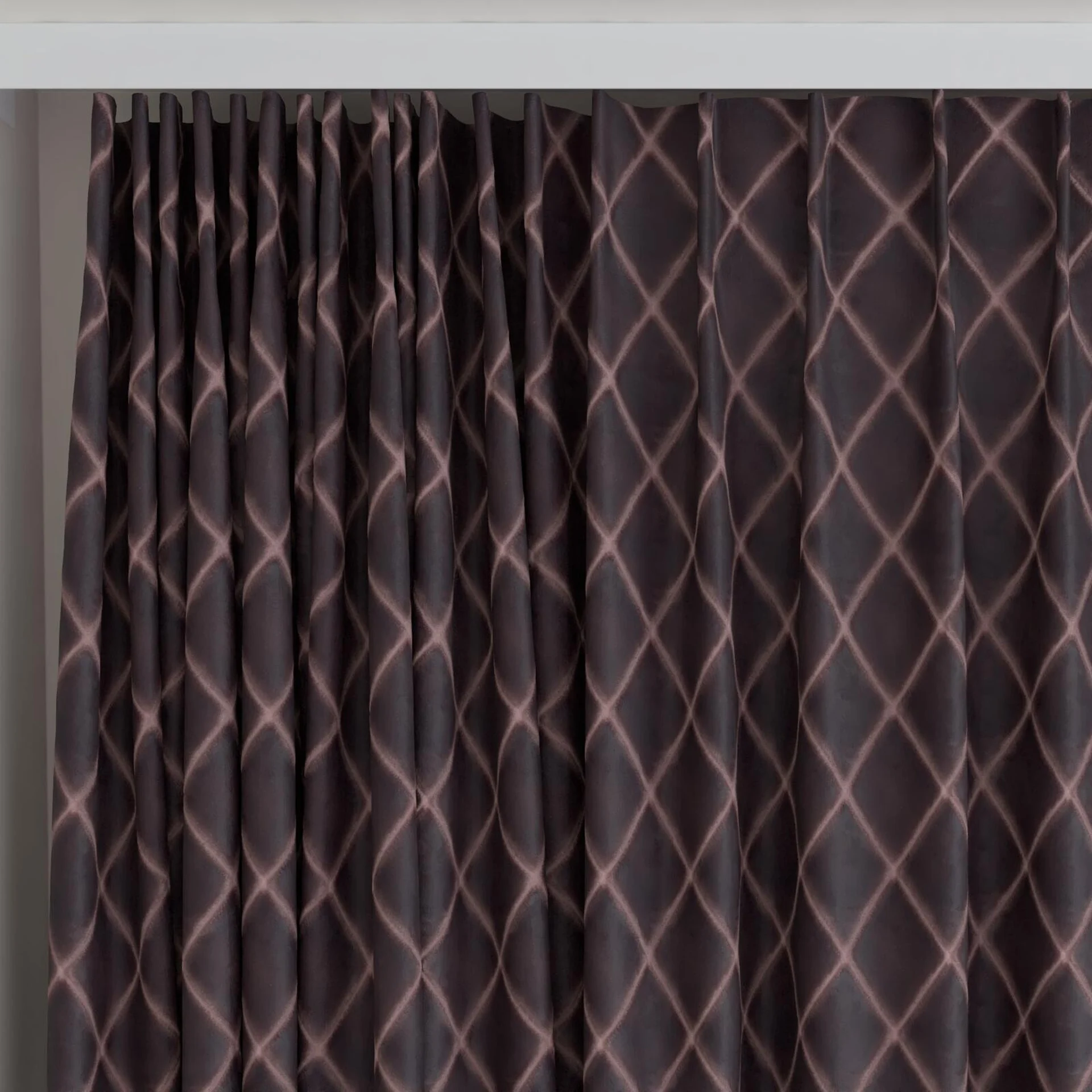 Top view of Pantheon Plum, on curtain rail