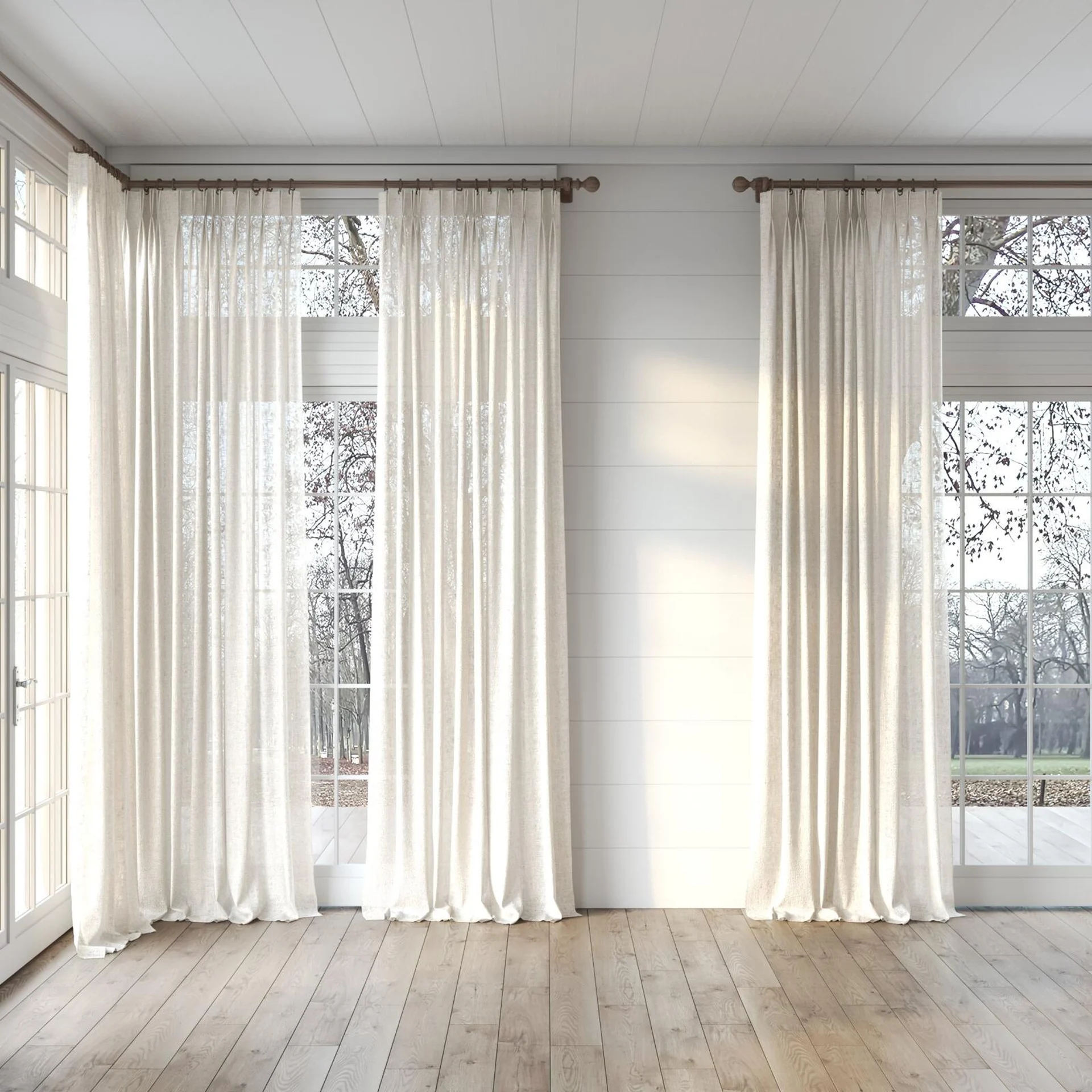 Full view of Handloom Silk, puddled, on curtain rod