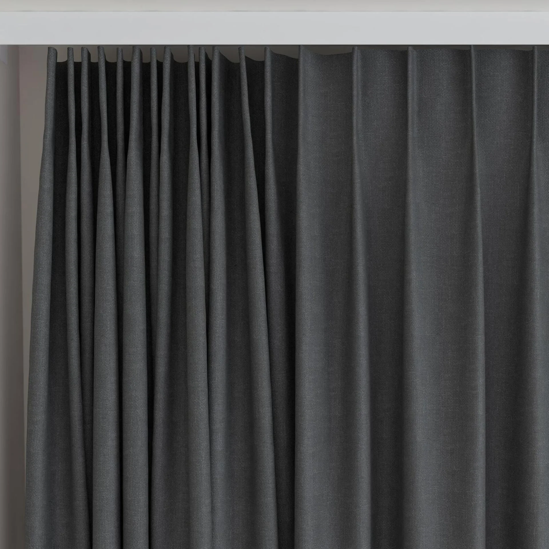 Top view of Element Charcoal, on curtain rail