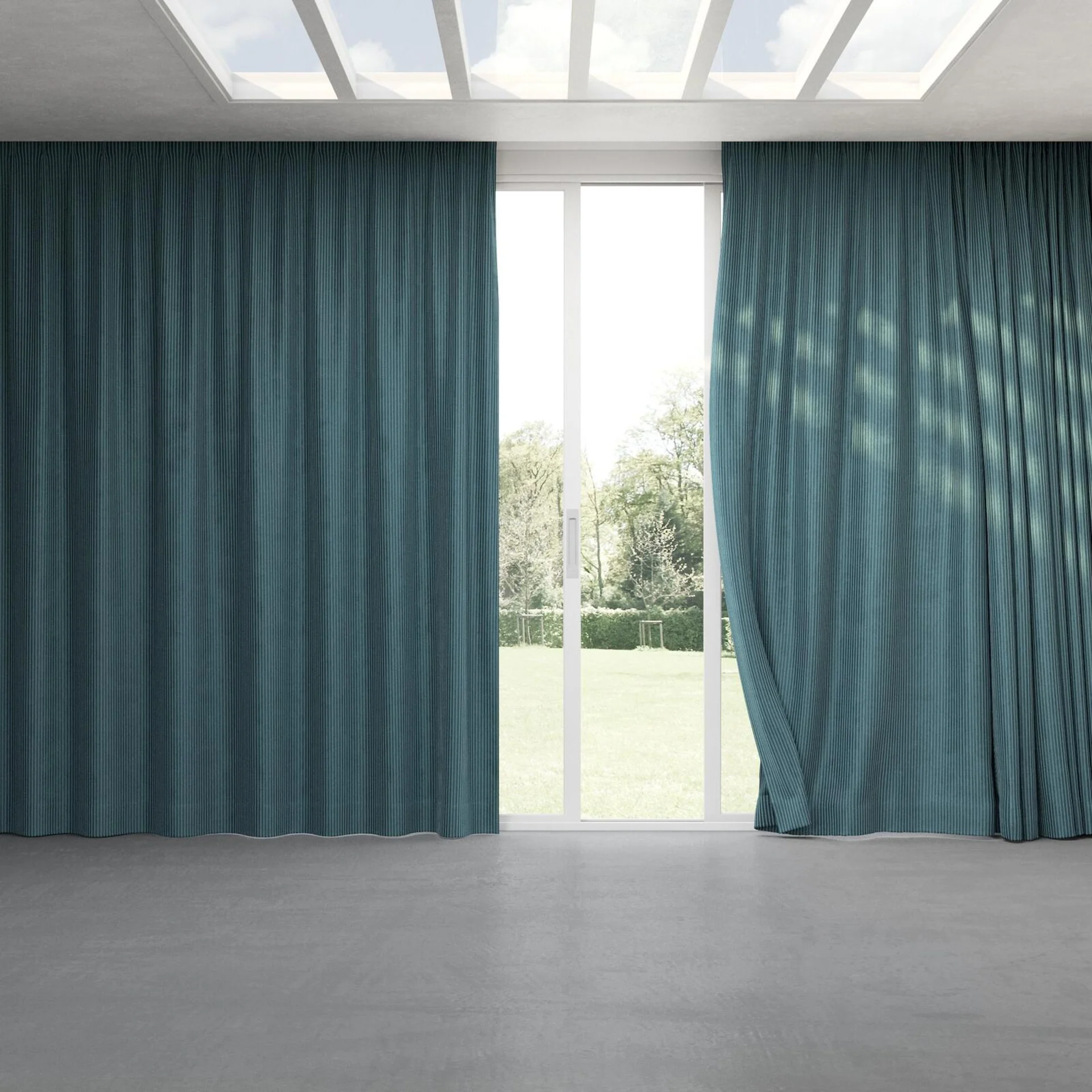 Full view of Embrace Teal, pinch pleat
