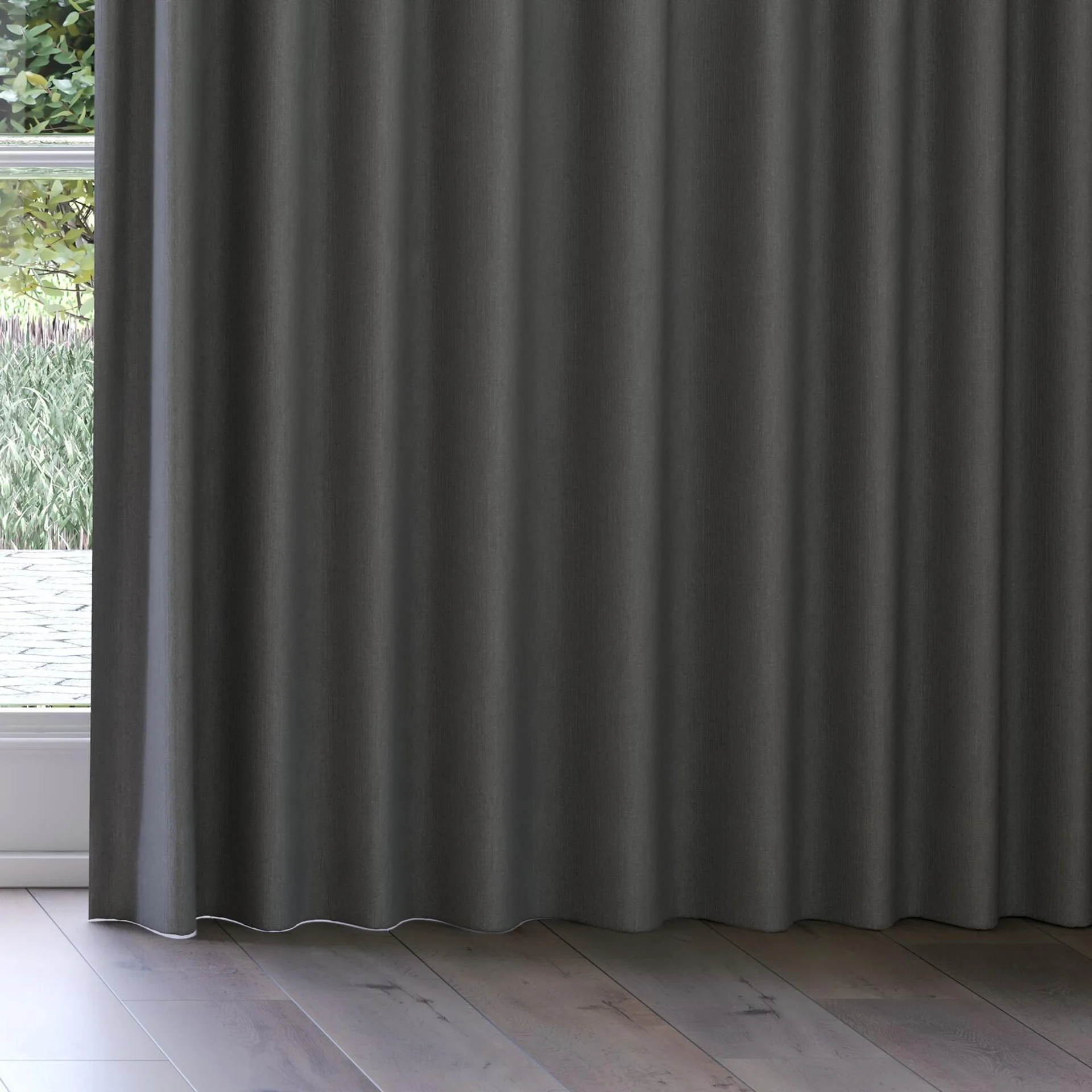 Bottom view of Northstar Charcoal, on curtain rail