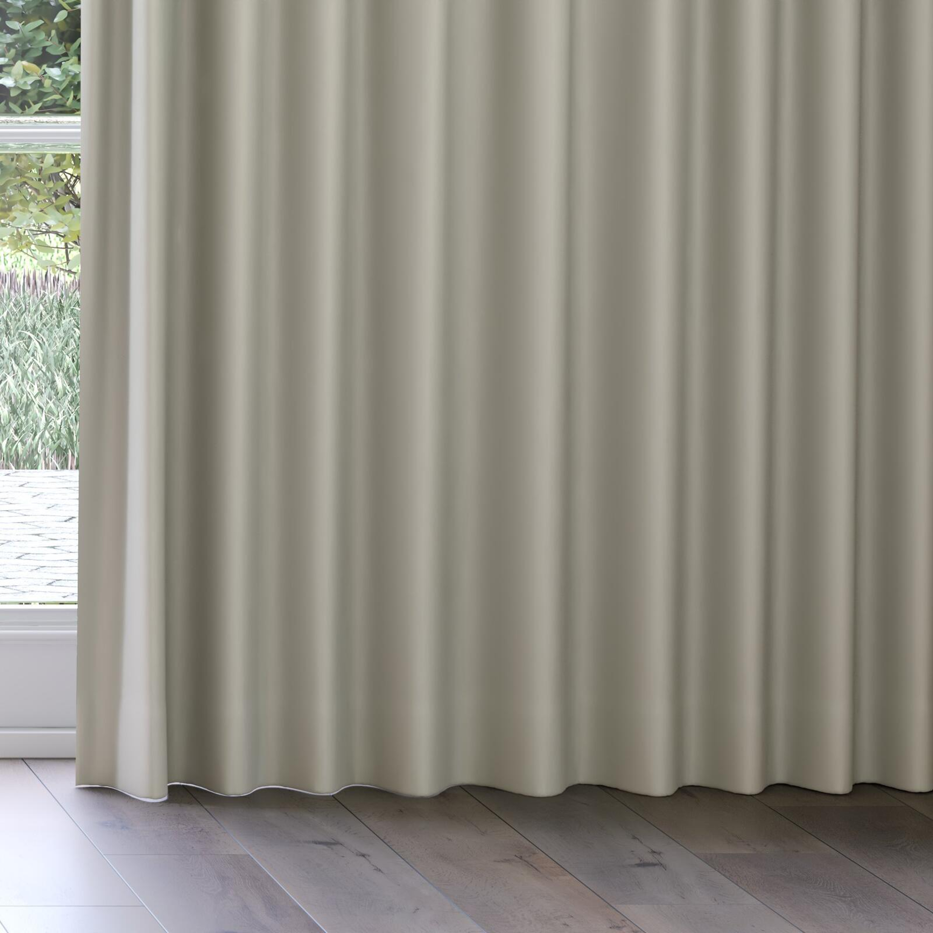 Bottom view of Ultra Dim Linen, on curtain rail