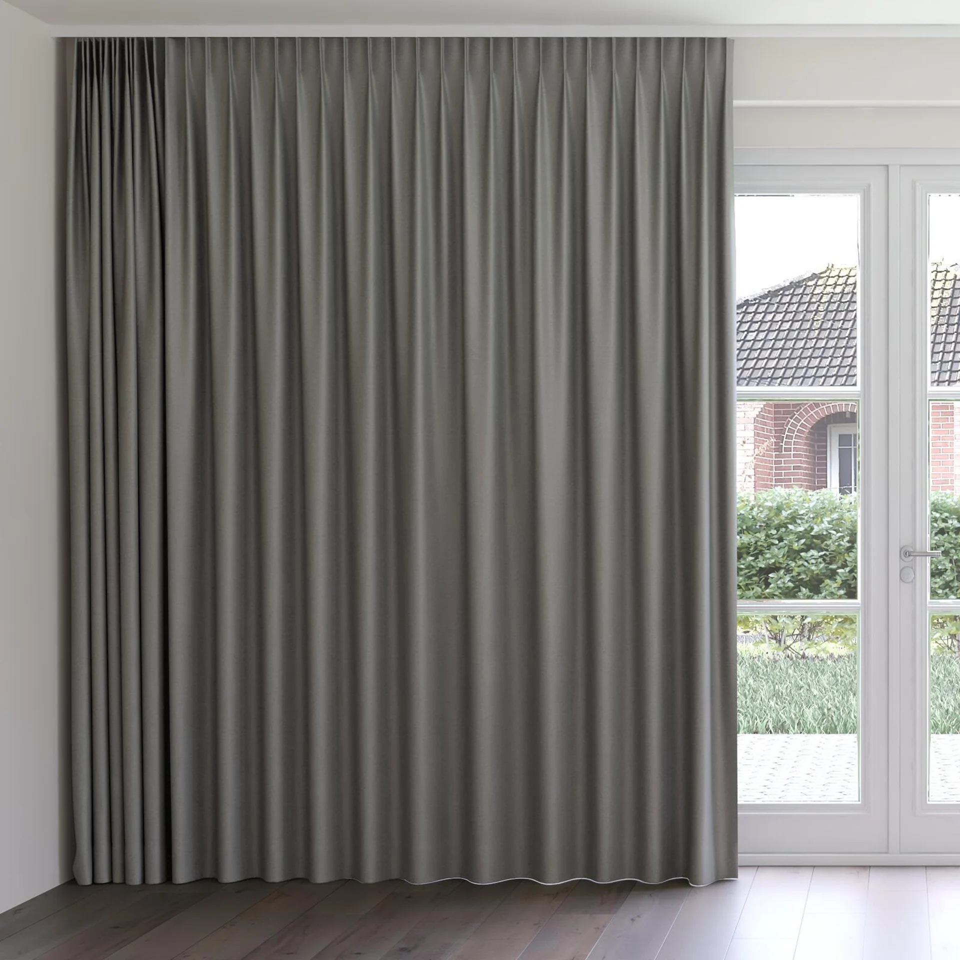 Front view of Banksia Slate, on curtain rail