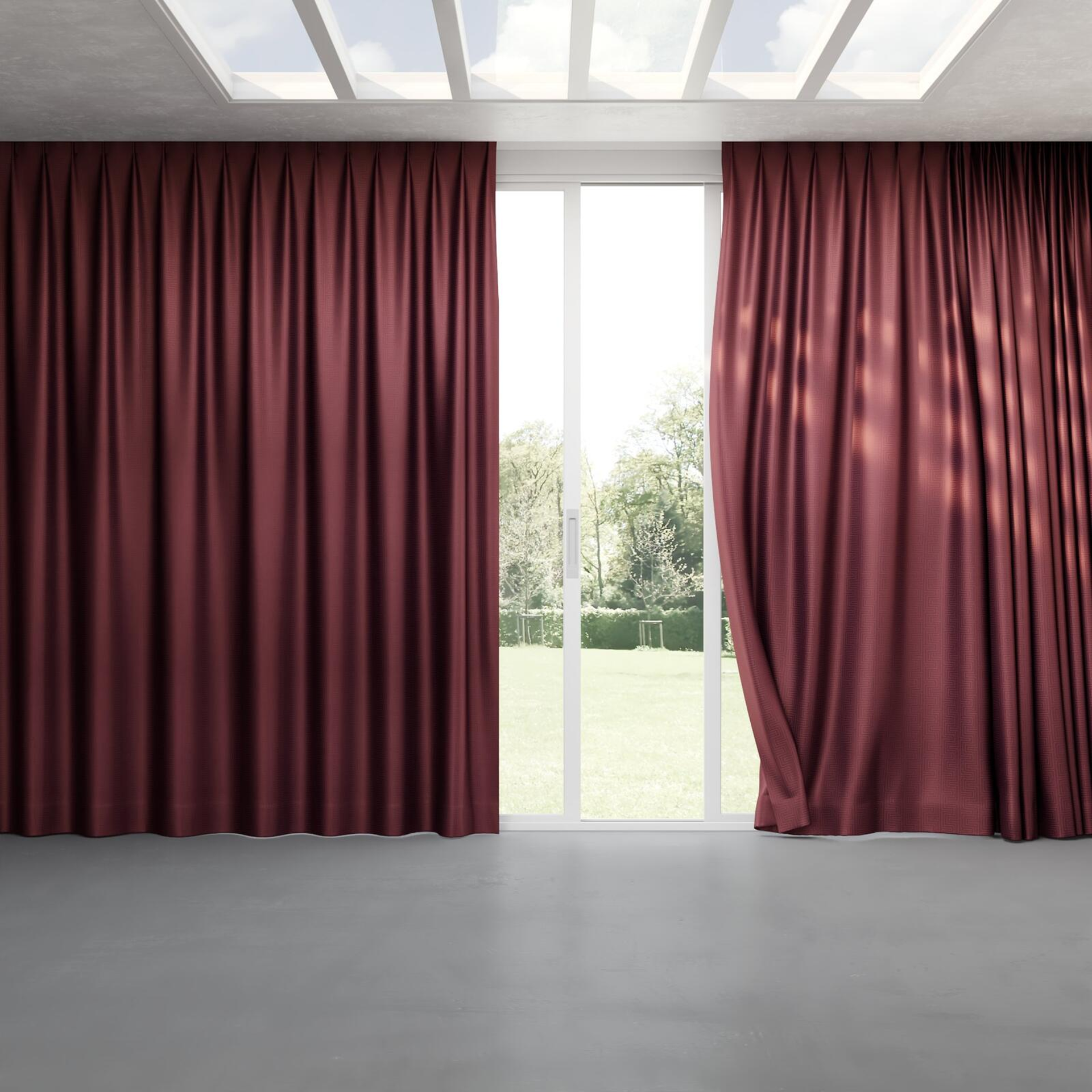 Full view of Remain Aubergine, pinch pleat