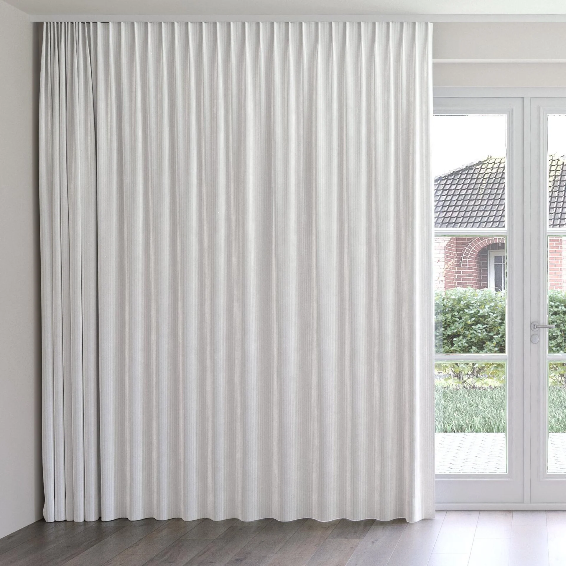 Front view of Embrace Marshmallow, on curtain rail