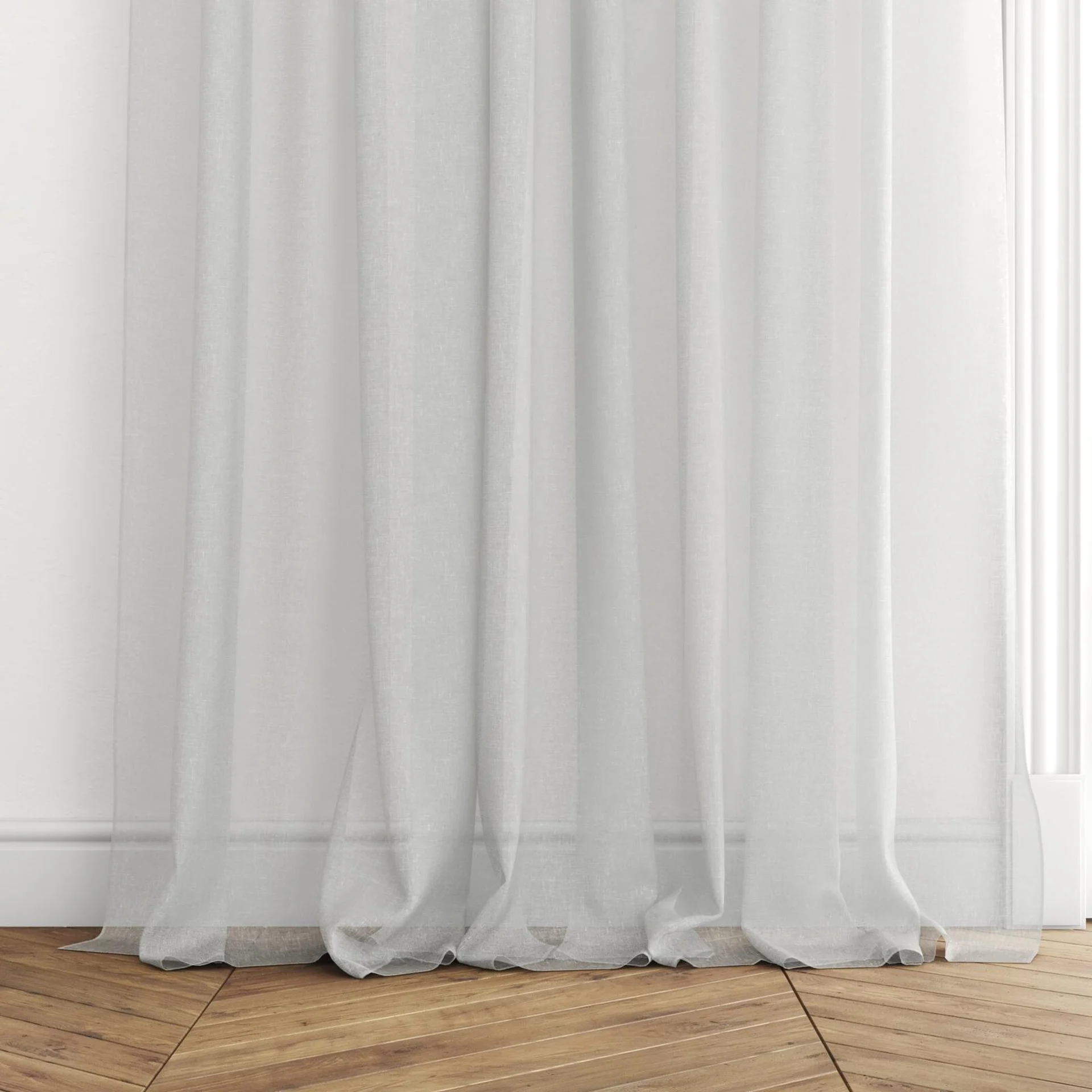 Bottom view of Tempest Seafoam, puddled with pinch pleat, on curtain rod