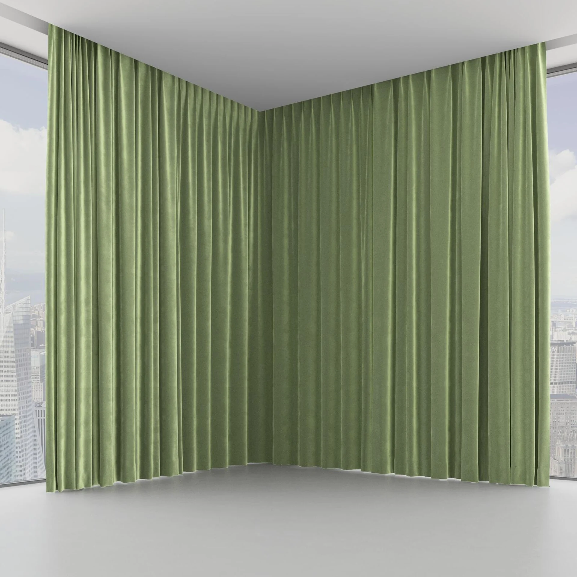 Front view of Velvelux Matcha, on hidden rail
