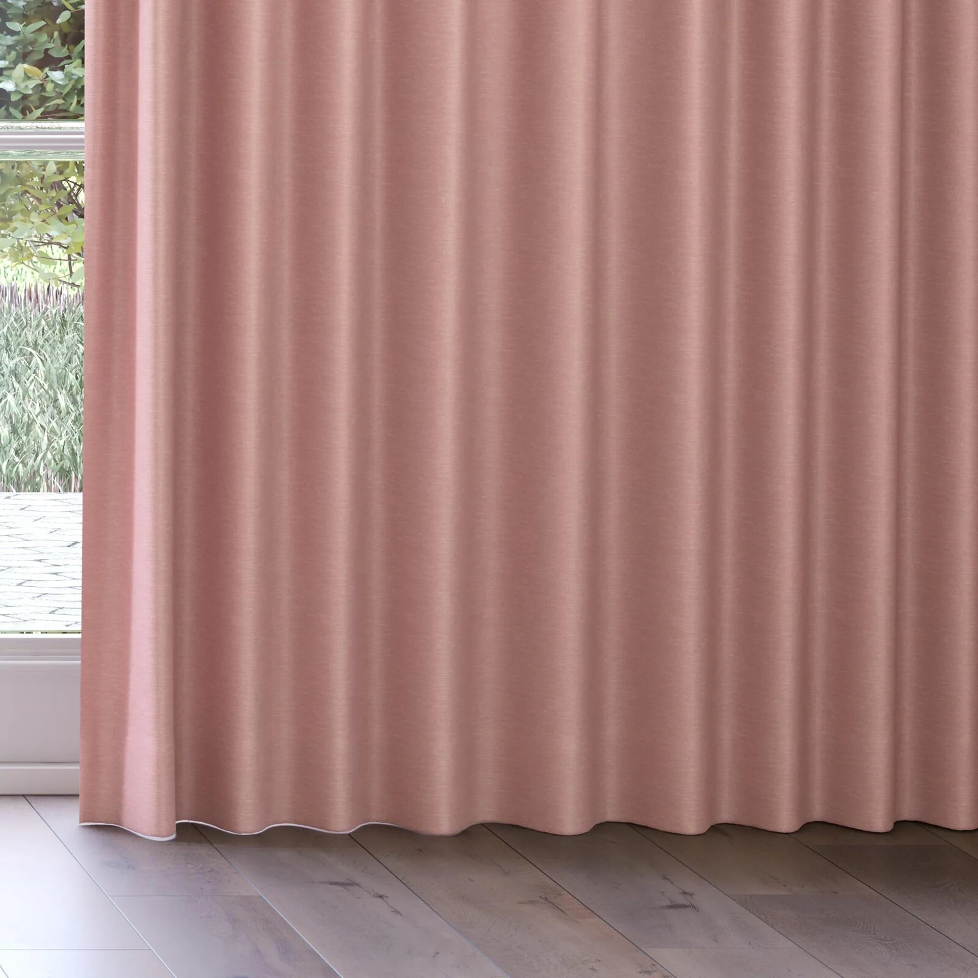 Bottom view of Colourwash Eco Orchid, on curtain rail