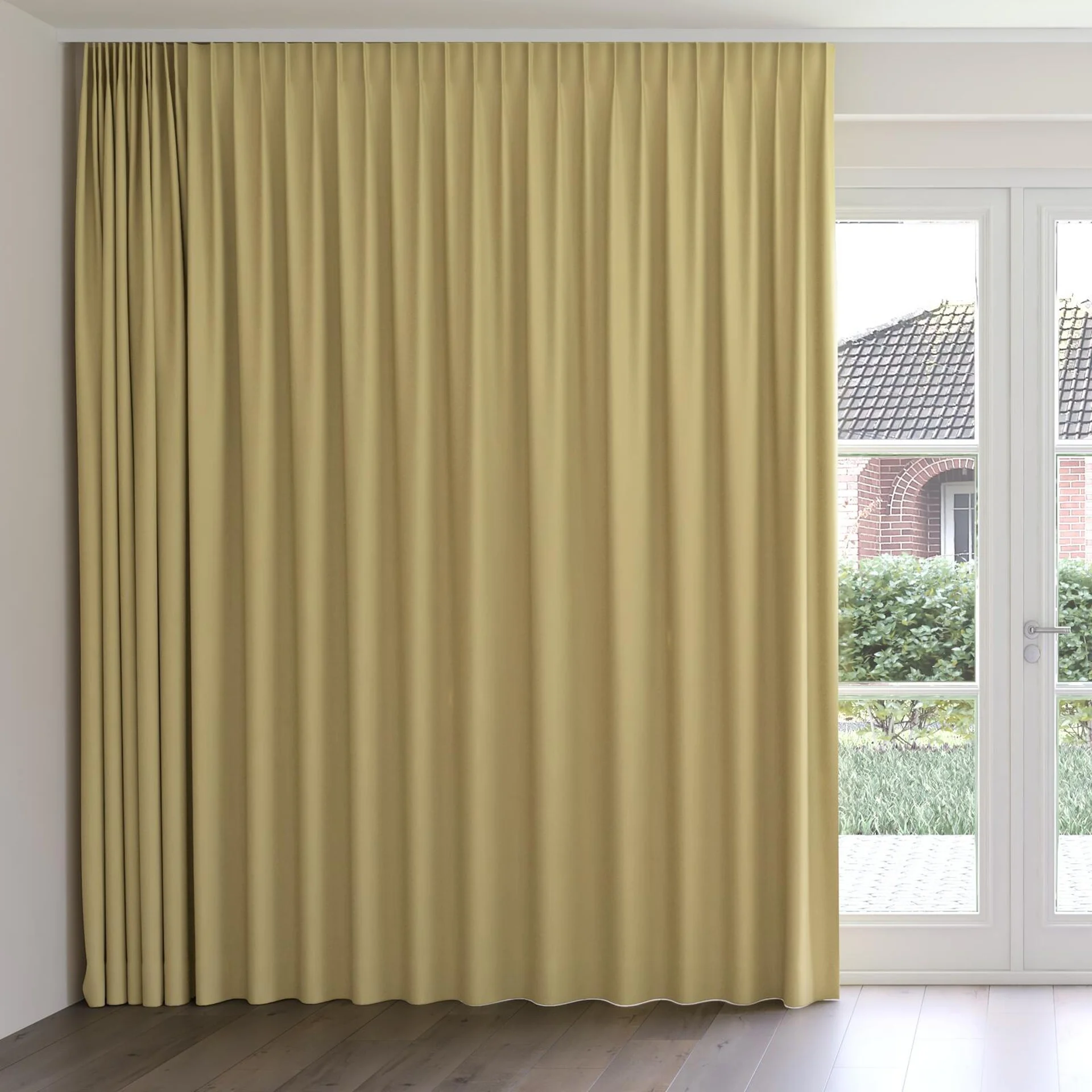 Front view of Darkness Mimosa, on curtain rail