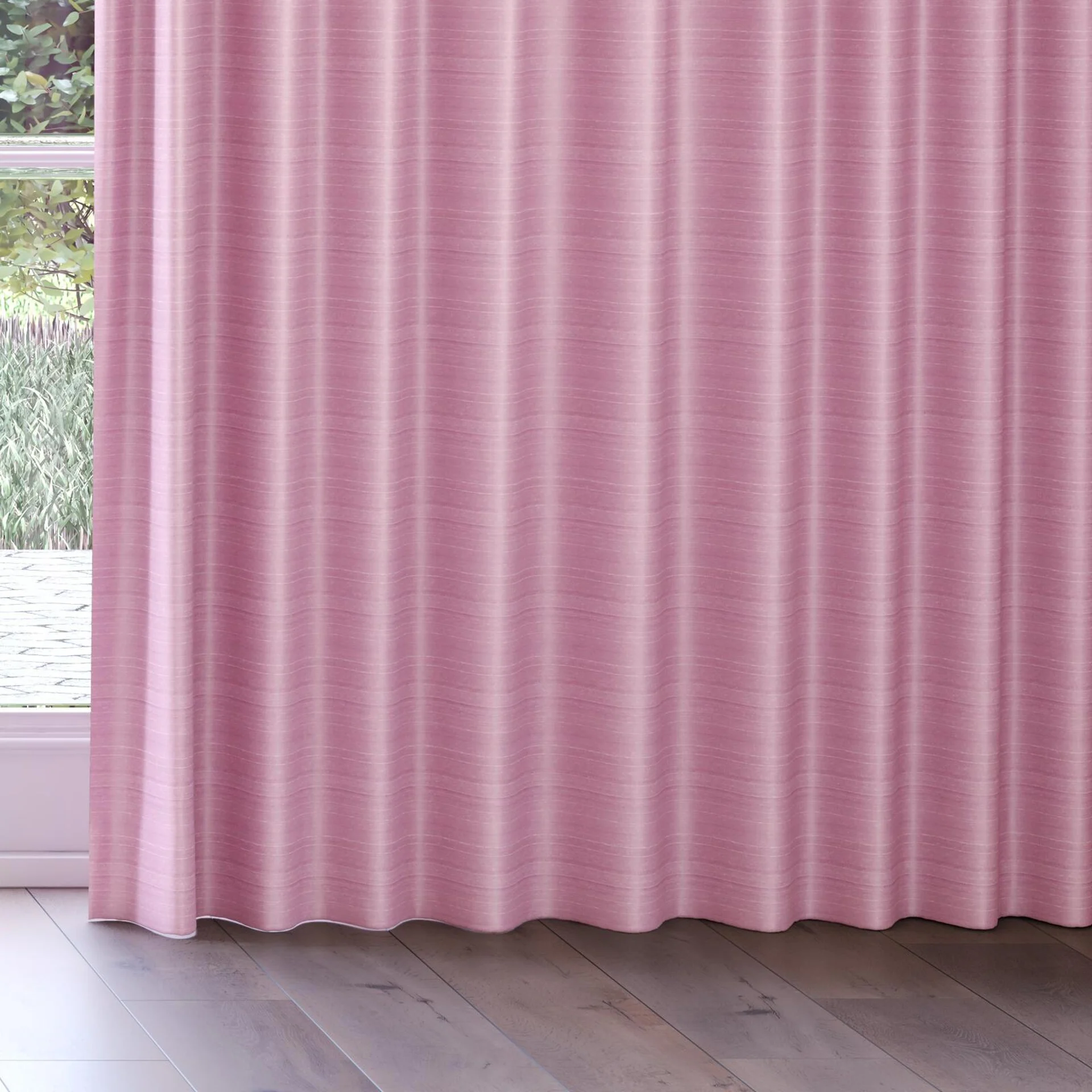 Bottom view of Silky Rose, on curtain rail