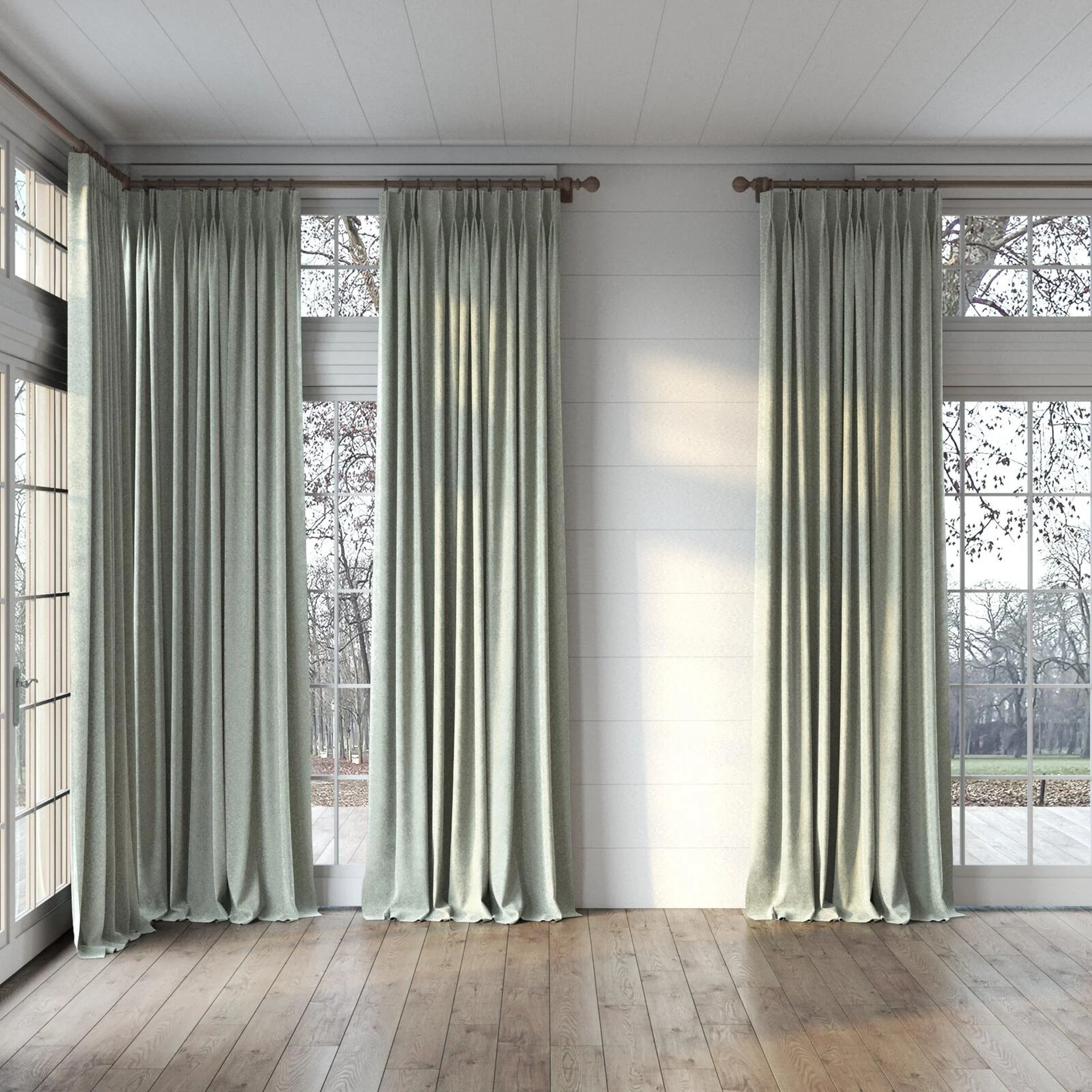 Full view of Brigadier Thyme, puddled, on curtain rod